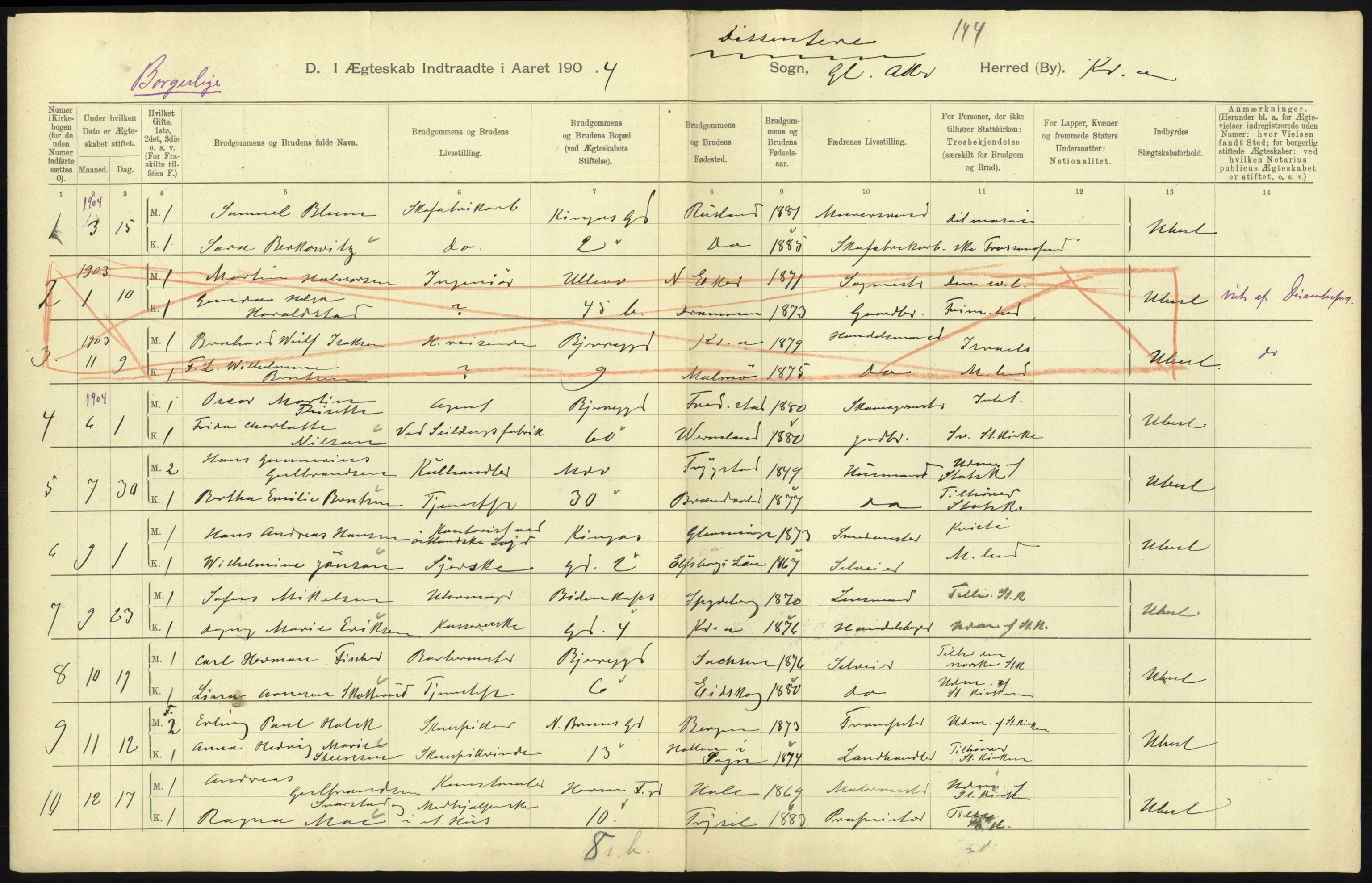 Statistisk sentralbyrå, Sosiodemografiske emner, Befolkning, RA/S-2228/D/Df/Dfa/Dfab/L0004: Kristiania: Gifte, døde, 1904, p. 261