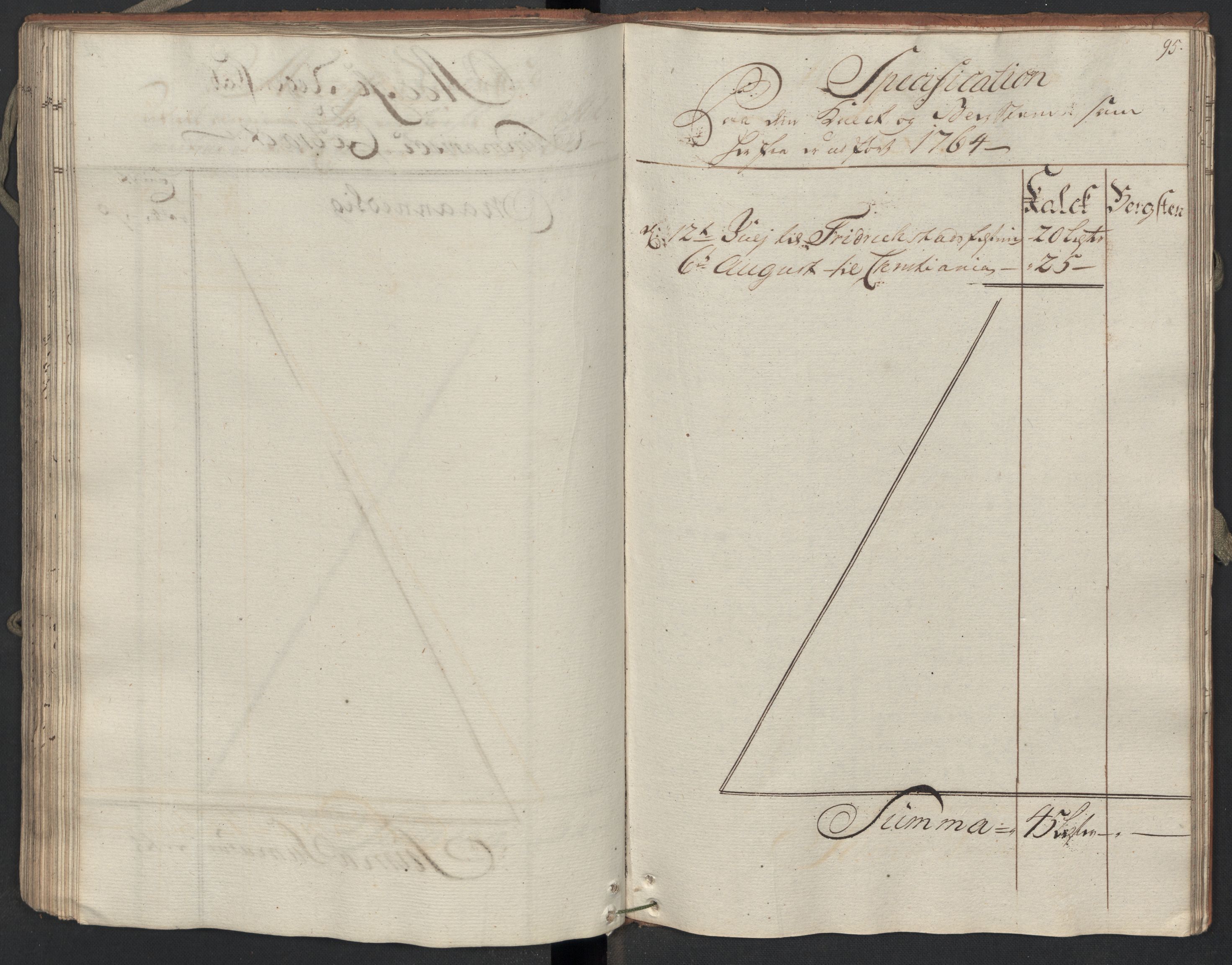 Generaltollkammeret, tollregnskaper, AV/RA-EA-5490/R09/L0038/0001: Tollregnskaper Holmestrand / Utgående hovedtollbok, 1764, p. 94b-95a