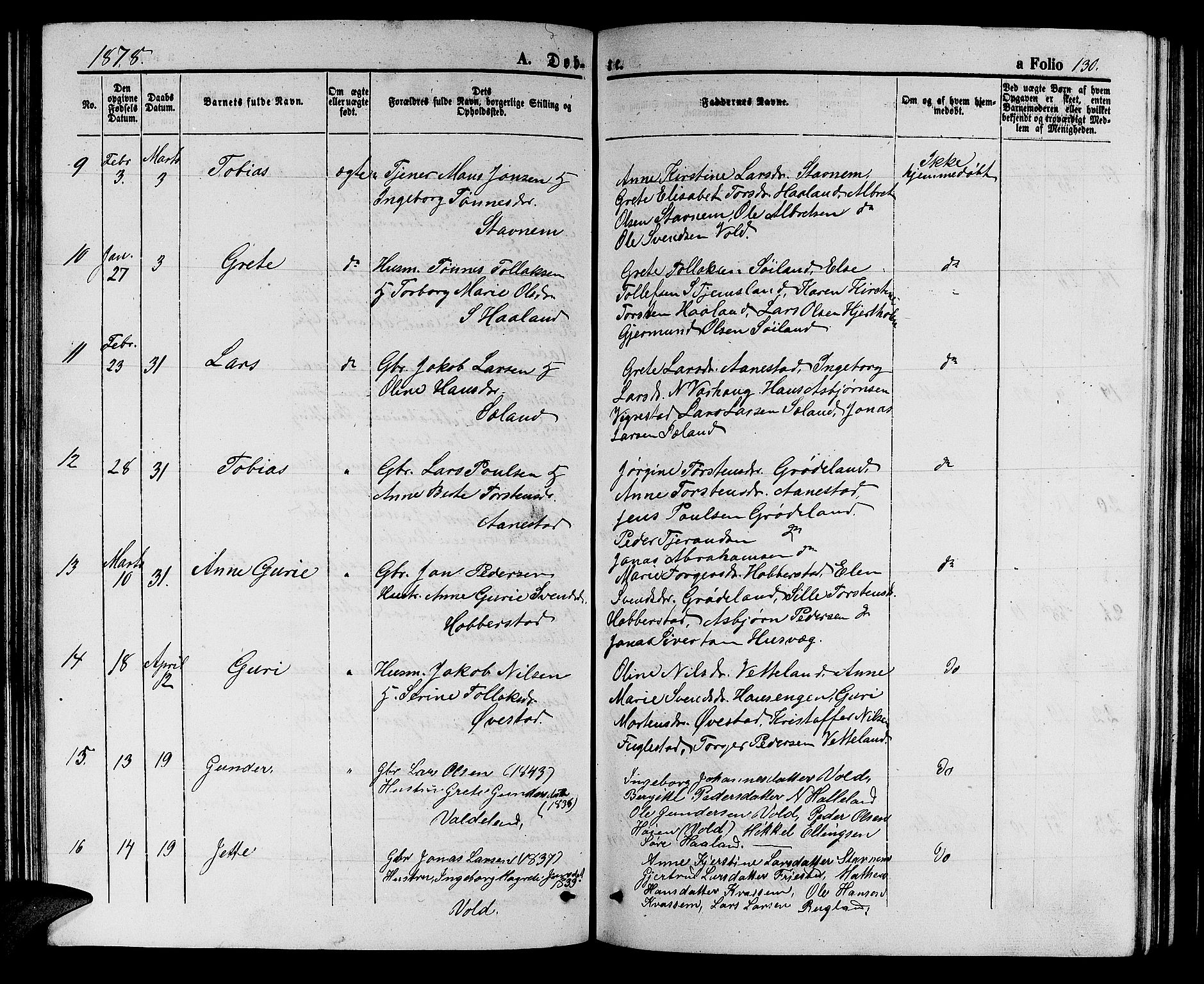 Hå sokneprestkontor, AV/SAST-A-101801/001/30BB/L0002: Parish register (copy) no. B 2, 1854-1883, p. 130