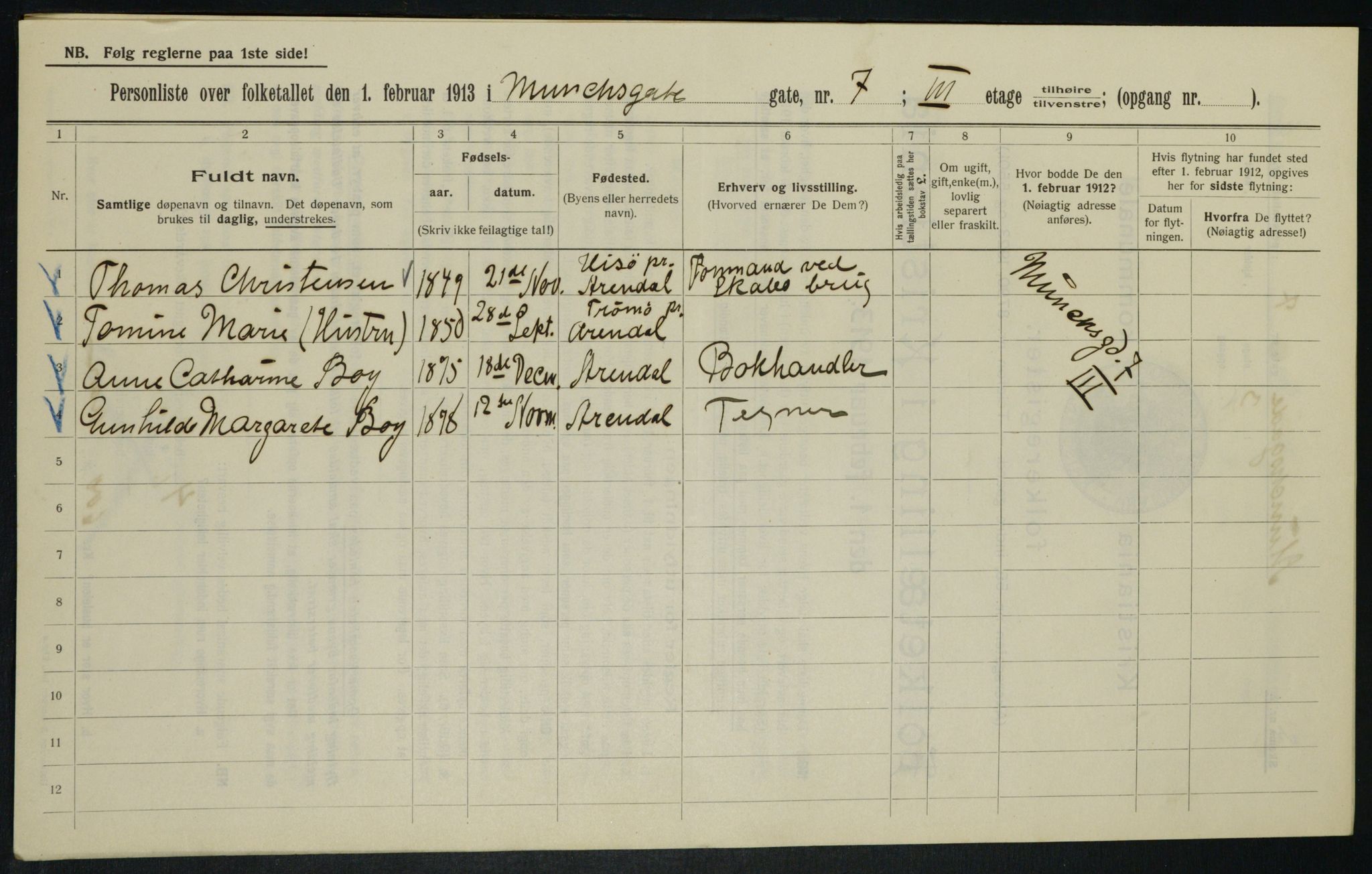 OBA, Municipal Census 1913 for Kristiania, 1913, p. 66584