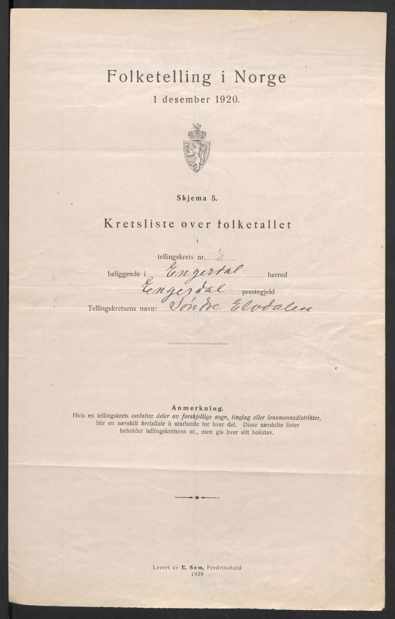 SAH, 1920 census for Engerdal, 1920, p. 24