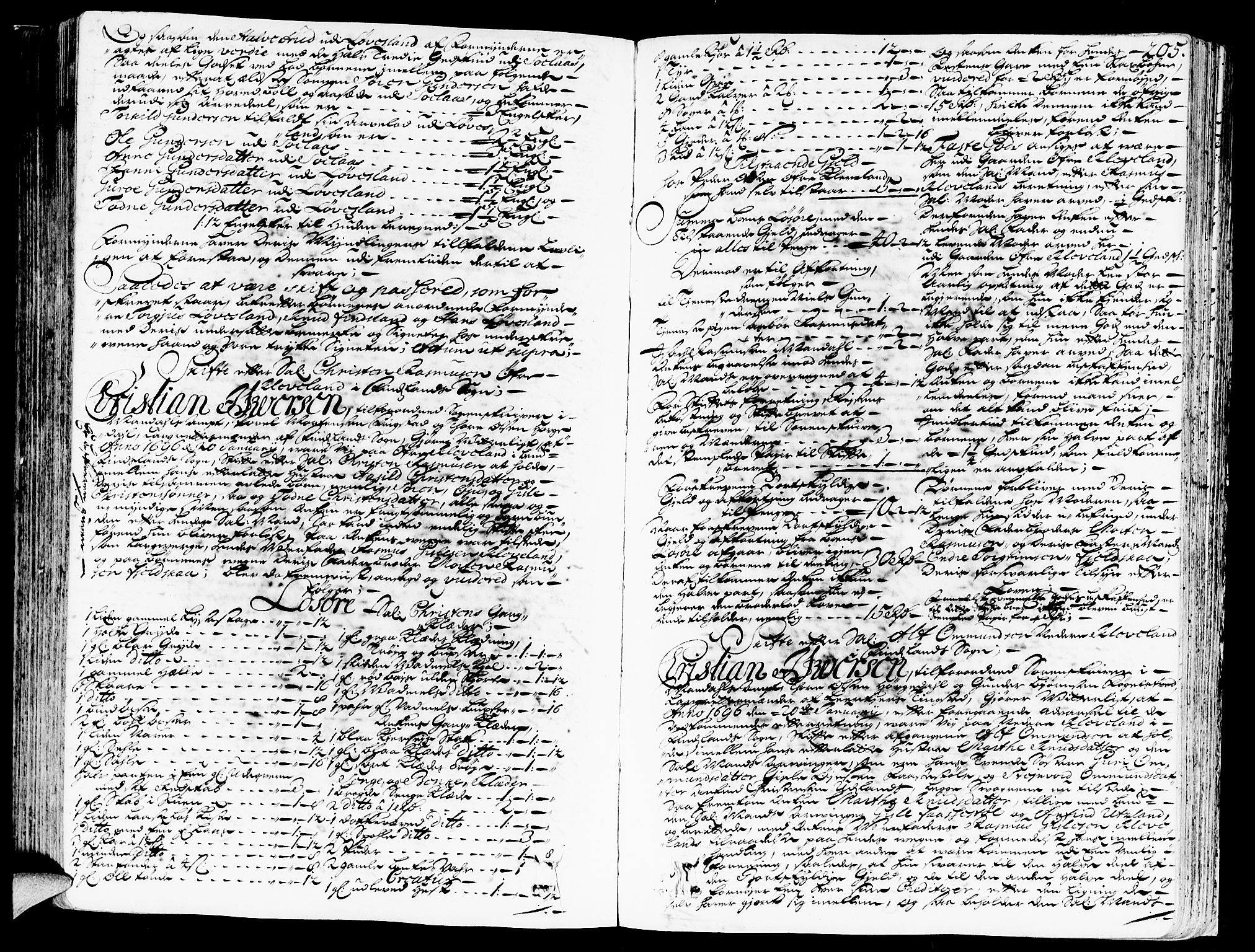 Mandal sorenskriveri, SAK/1221-0005/001/H/Hc/L0008: Skifteprotokoll med register, original i eske nr 4a, 1693-1702, p. 204b-205a