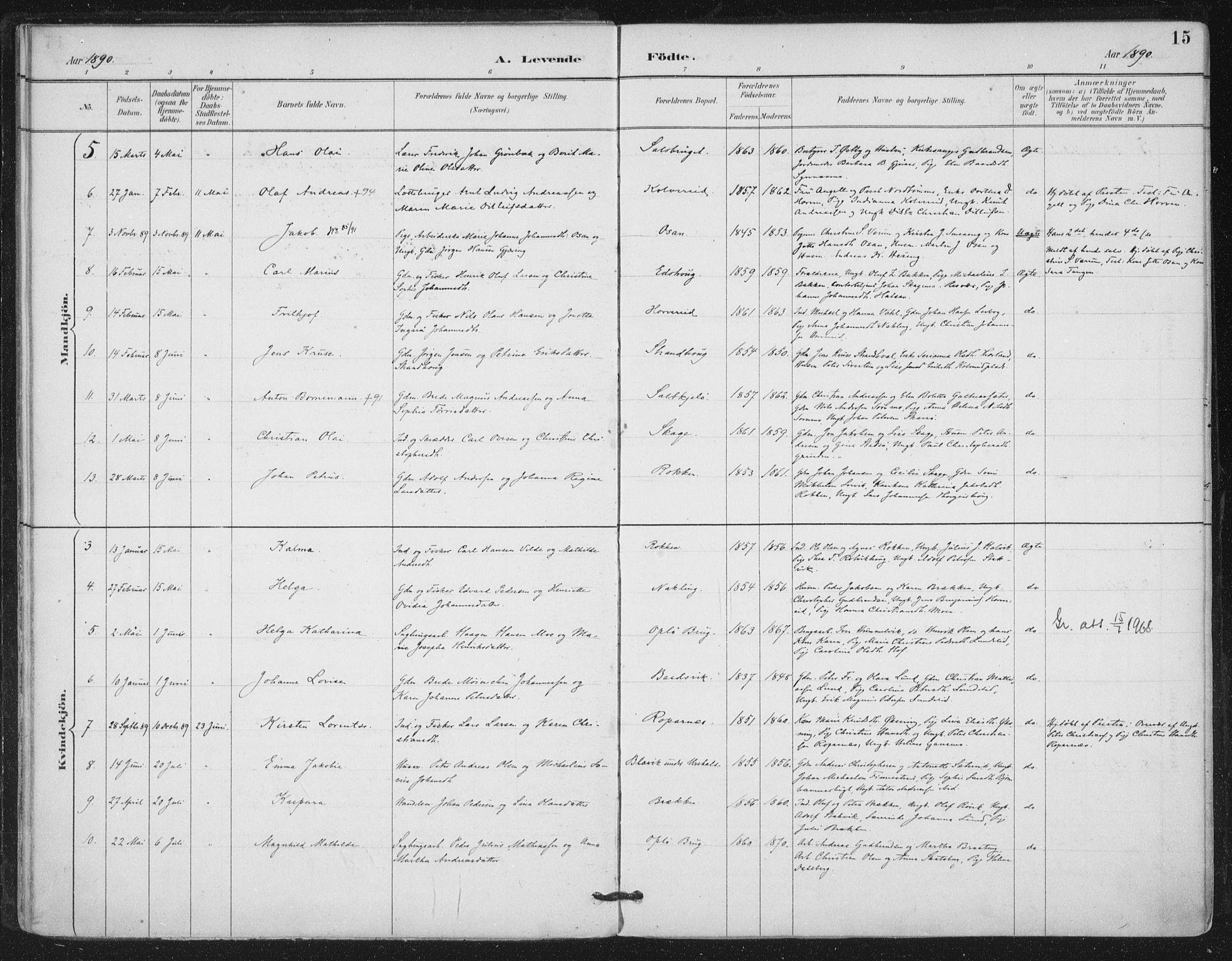 Ministerialprotokoller, klokkerbøker og fødselsregistre - Nord-Trøndelag, SAT/A-1458/780/L0644: Parish register (official) no. 780A08, 1886-1903, p. 15