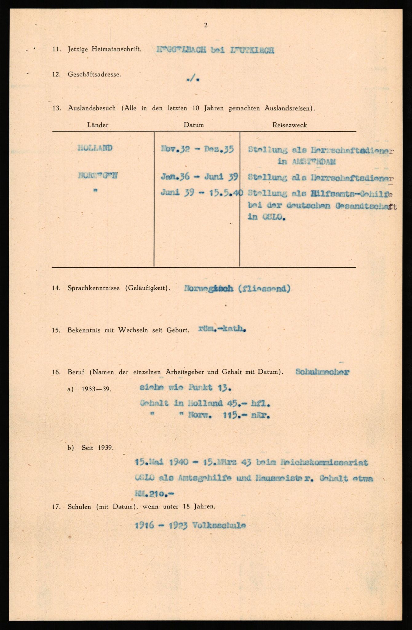 Forsvaret, Forsvarets overkommando II, RA/RAFA-3915/D/Db/L0032: CI Questionaires. Tyske okkupasjonsstyrker i Norge. Tyskere., 1945-1946, p. 319