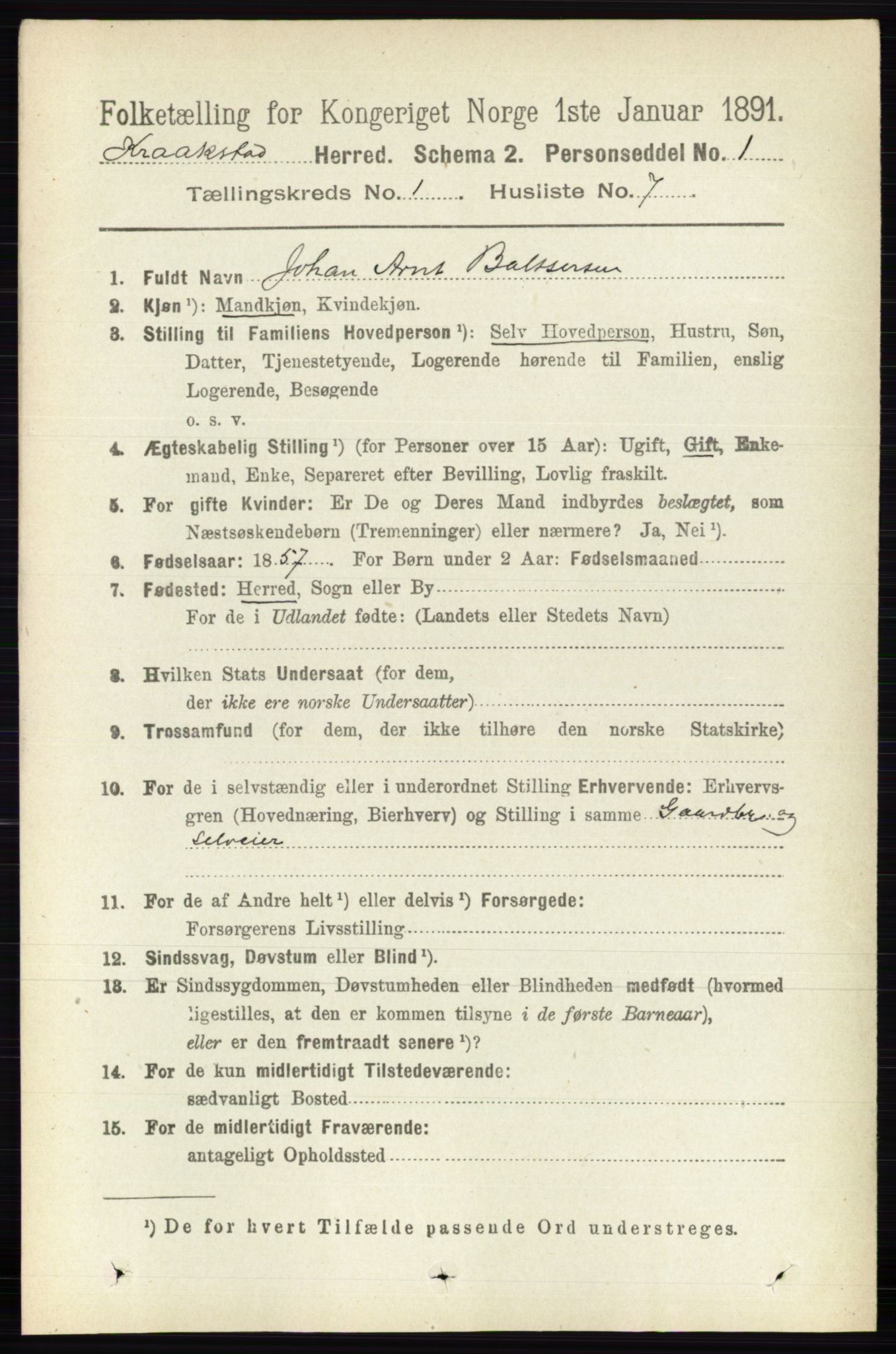 RA, 1891 census for 0212 Kråkstad, 1891, p. 150