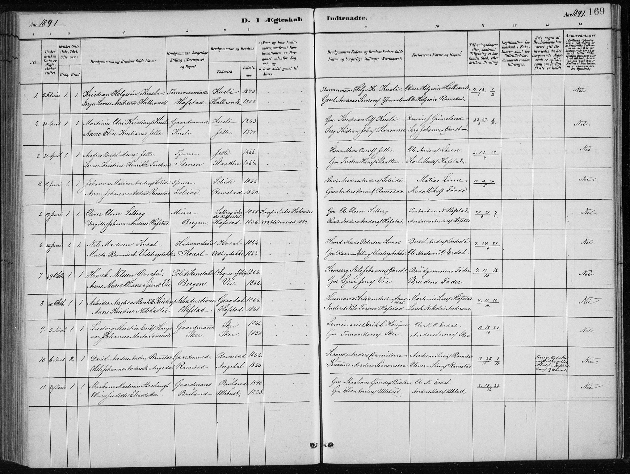 Førde sokneprestembete, SAB/A-79901/H/Hab/Haba/L0002: Parish register (copy) no. A 2, 1881-1898, p. 169