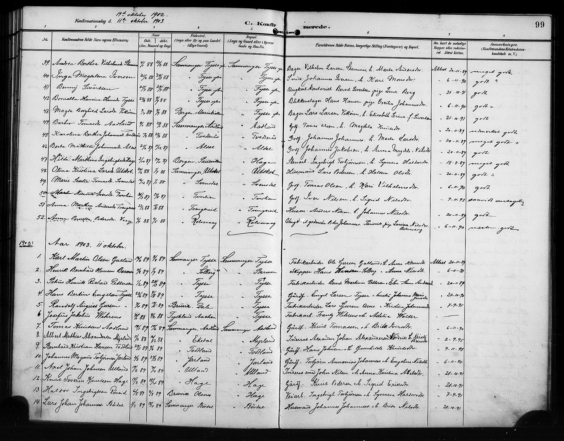 Samnanger Sokneprestembete, SAB/A-77501/H/Hab: Parish register (copy) no. A 3, 1898-1914, p. 99