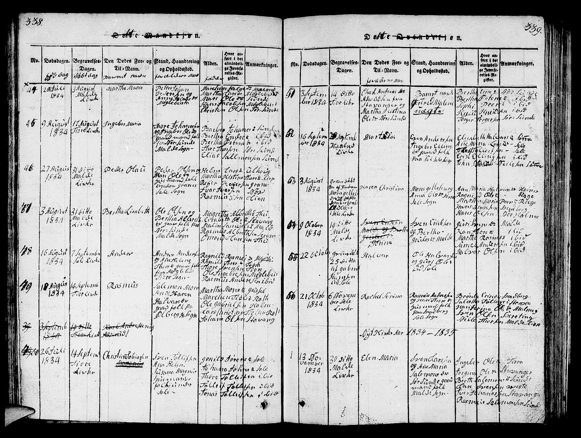 Håland sokneprestkontor, SAST/A-101802/001/30BB/L0001: Parish register (copy) no. B 1, 1815-1845, p. 338-339