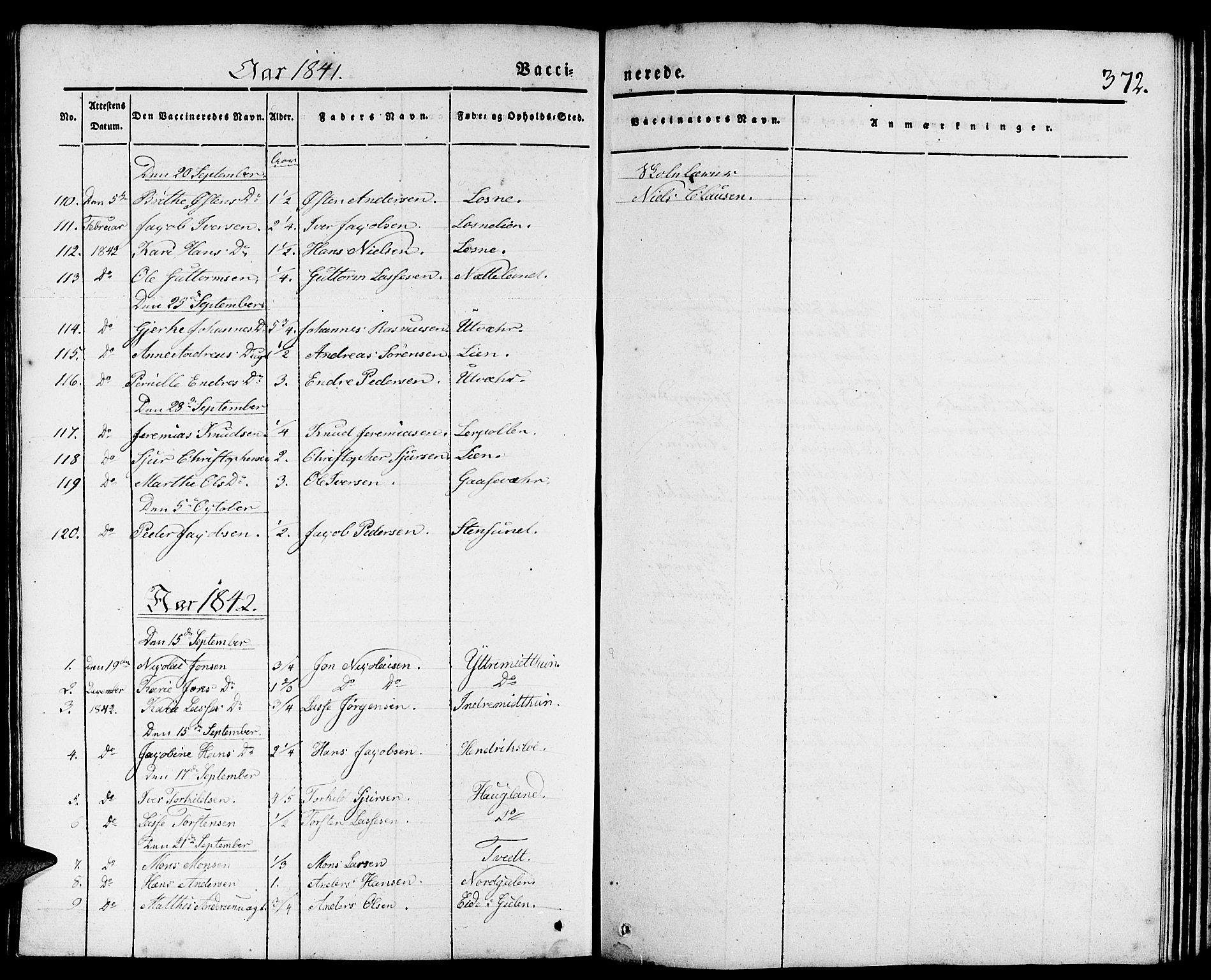 Gulen sokneprestembete, AV/SAB-A-80201/H/Haa/Haaa/L0020: Parish register (official) no. A 20, 1837-1847, p. 372