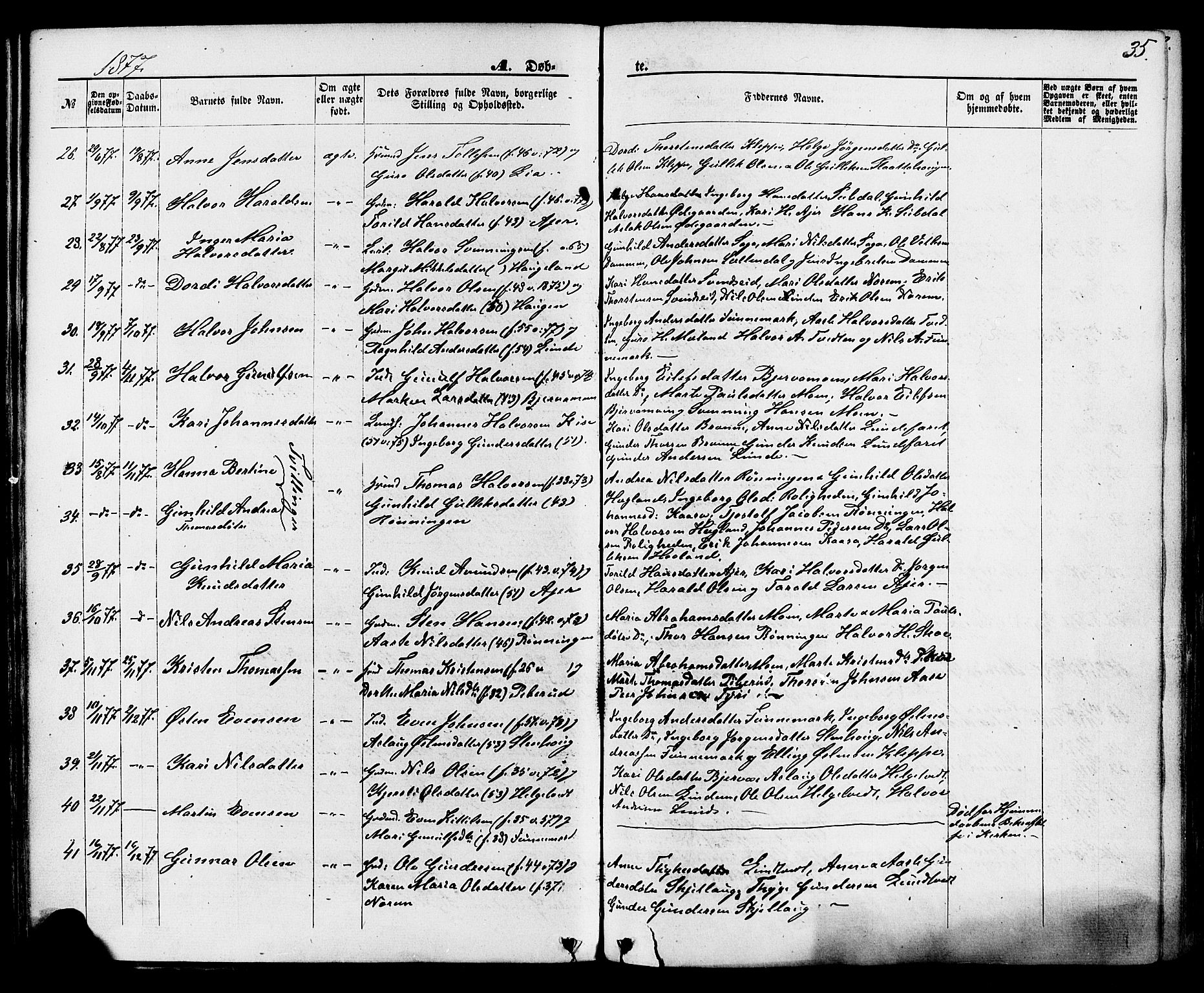 Lunde kirkebøker, SAKO/A-282/F/Fa/L0001: Parish register (official) no. I 1, 1866-1883, p. 35