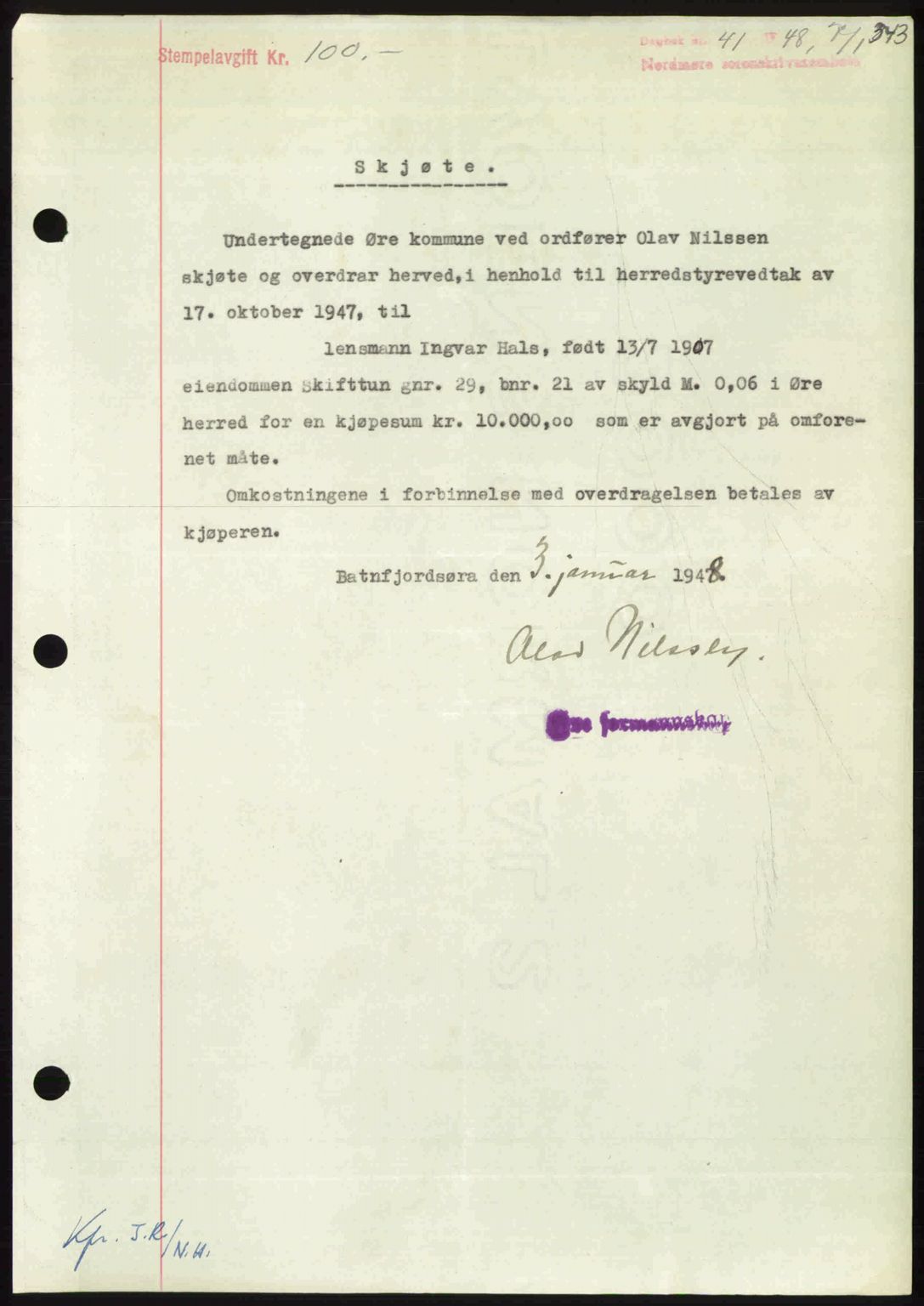 Nordmøre sorenskriveri, AV/SAT-A-4132/1/2/2Ca: Mortgage book no. A107, 1947-1948, Diary no: : 41/1948