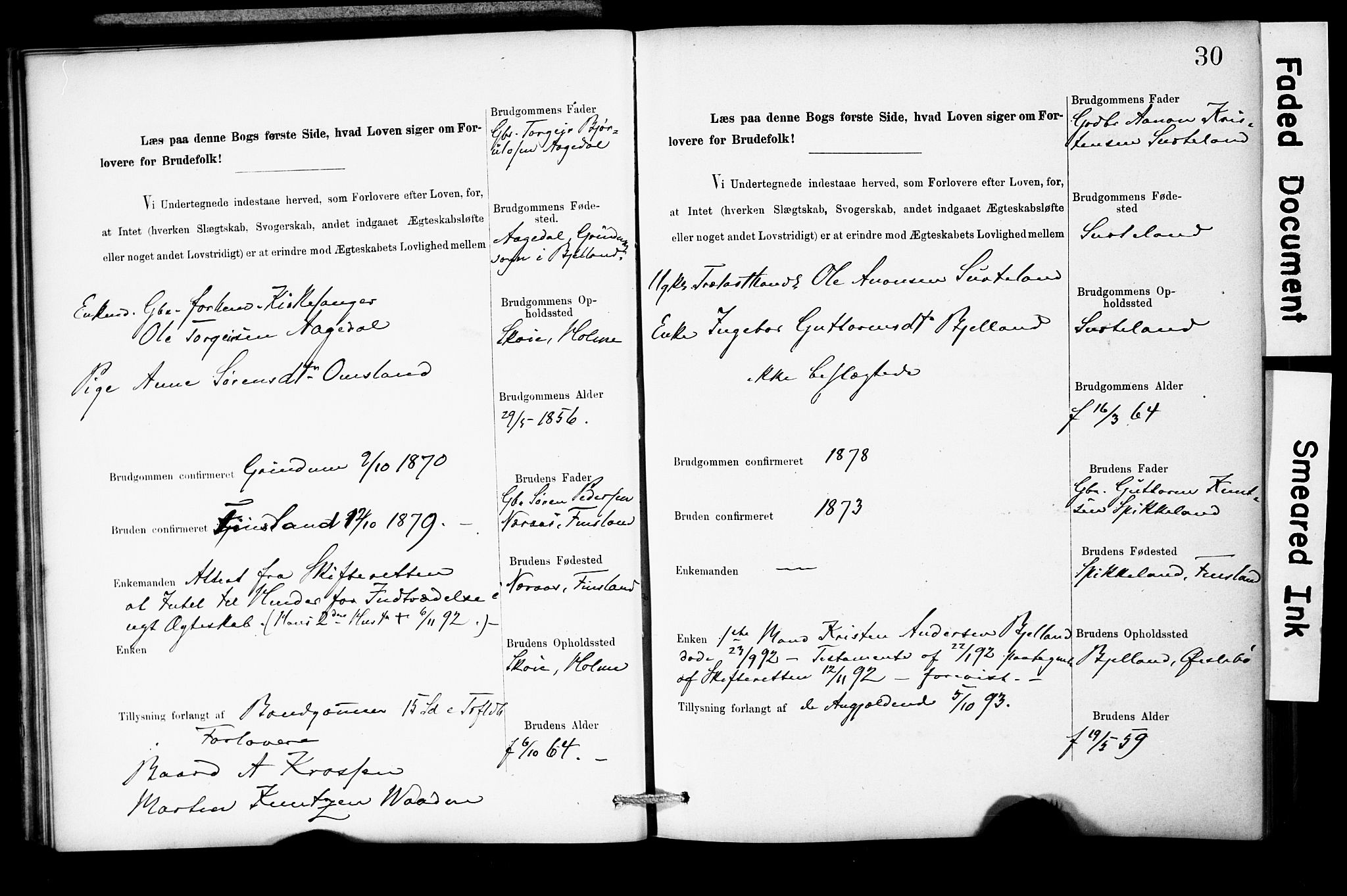 Holum sokneprestkontor, AV/SAK-1111-0022/F/Fe/L0004: Banns register no. II 5 4, 1890-1914, p. 30