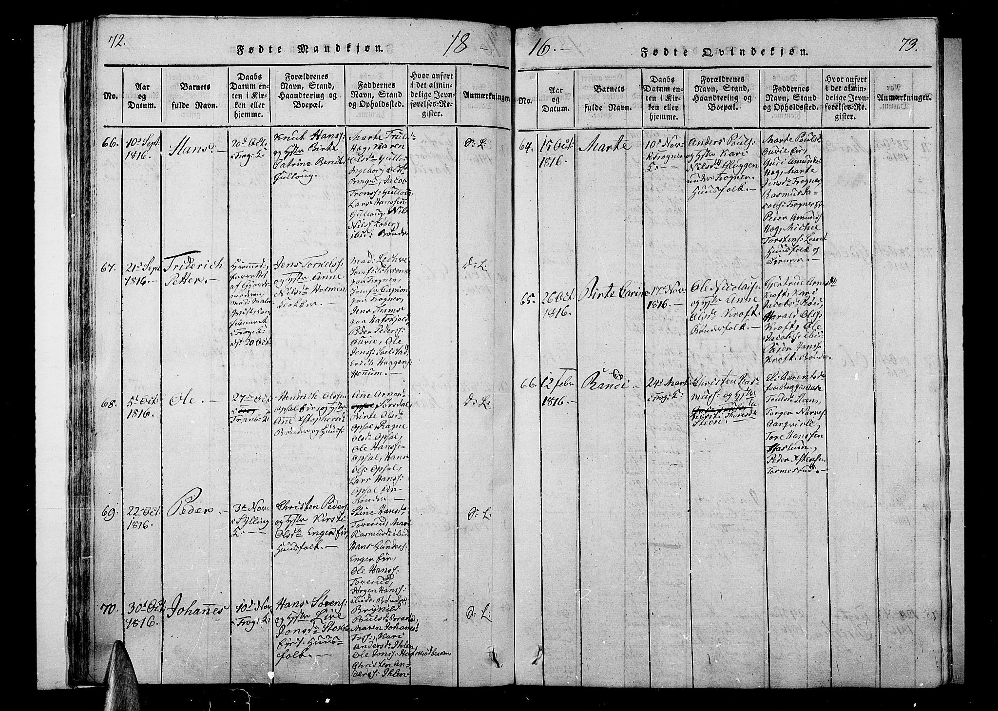 Lier kirkebøker, AV/SAKO-A-230/F/Fa/L0008: Parish register (official) no. I 8, 1813-1825, p. 72-73