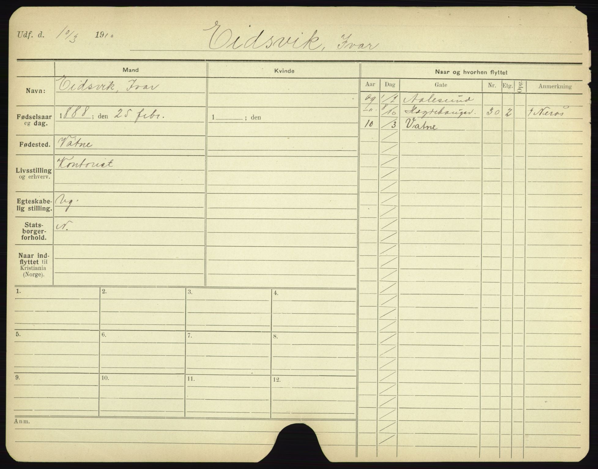 Oslo folkeregister, Registerkort, AV/SAO-A-11715/F/Fa/Fac/L0002: Menn, 1906-1914, p. 771a