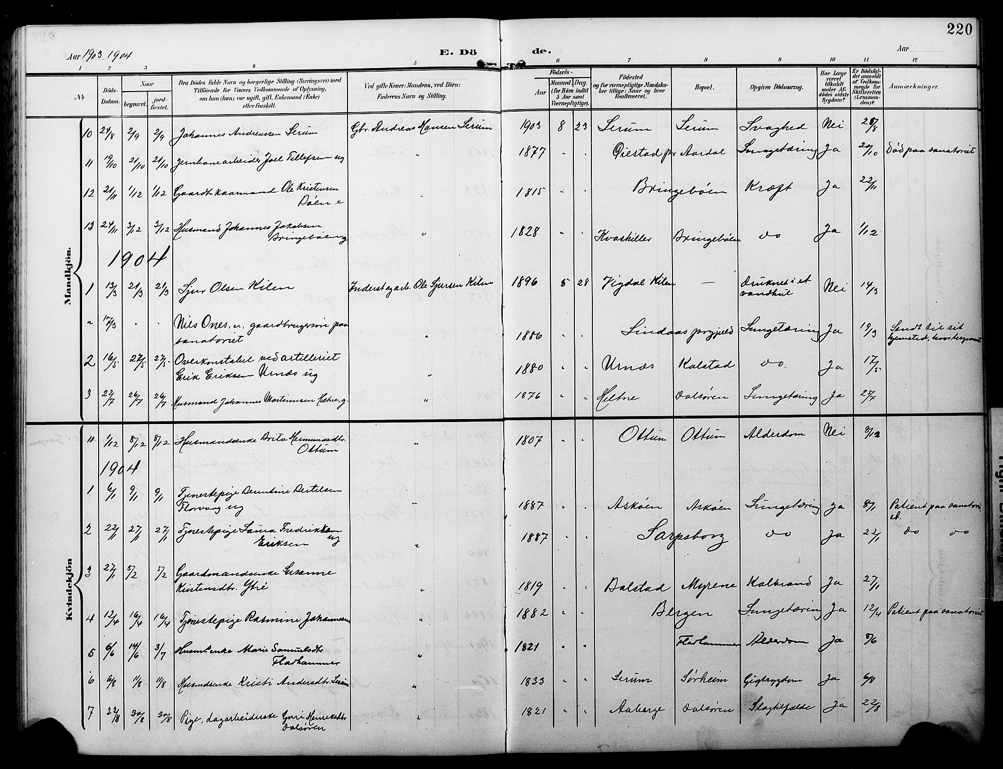 Luster sokneprestembete, AV/SAB-A-81101/H/Hab/Haba/L0001: Parish register (copy) no. A 1, 1903-1930, p. 220