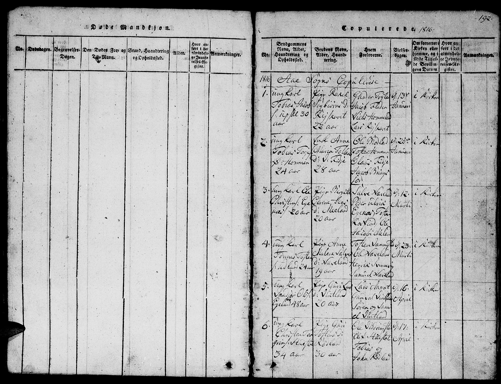 Lyngdal sokneprestkontor, SAK/1111-0029/F/Fb/Fbc/L0001: Parish register (copy) no. B 1, 1815-1844, p. 192