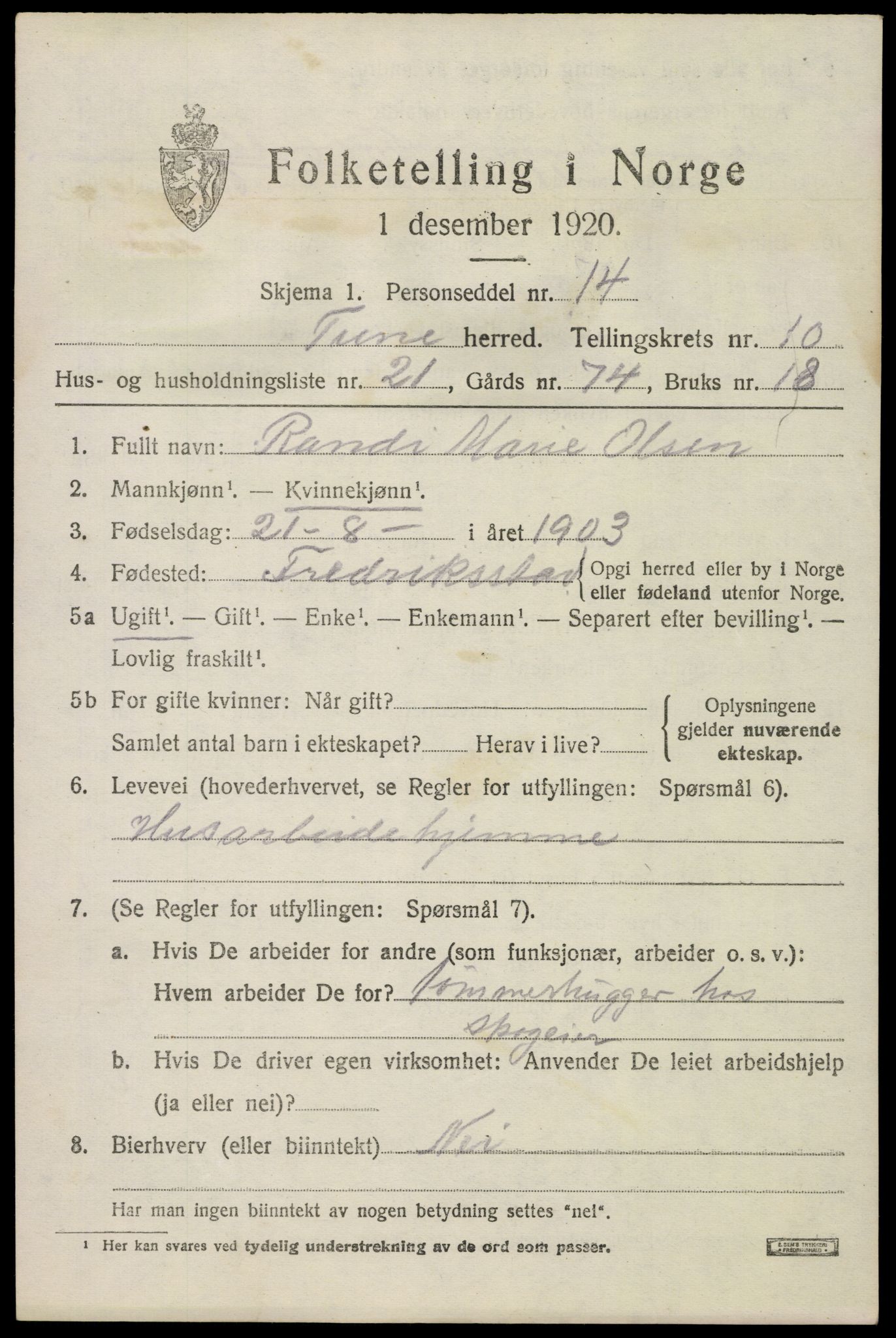 SAO, 1920 census for Tune, 1920, p. 10944