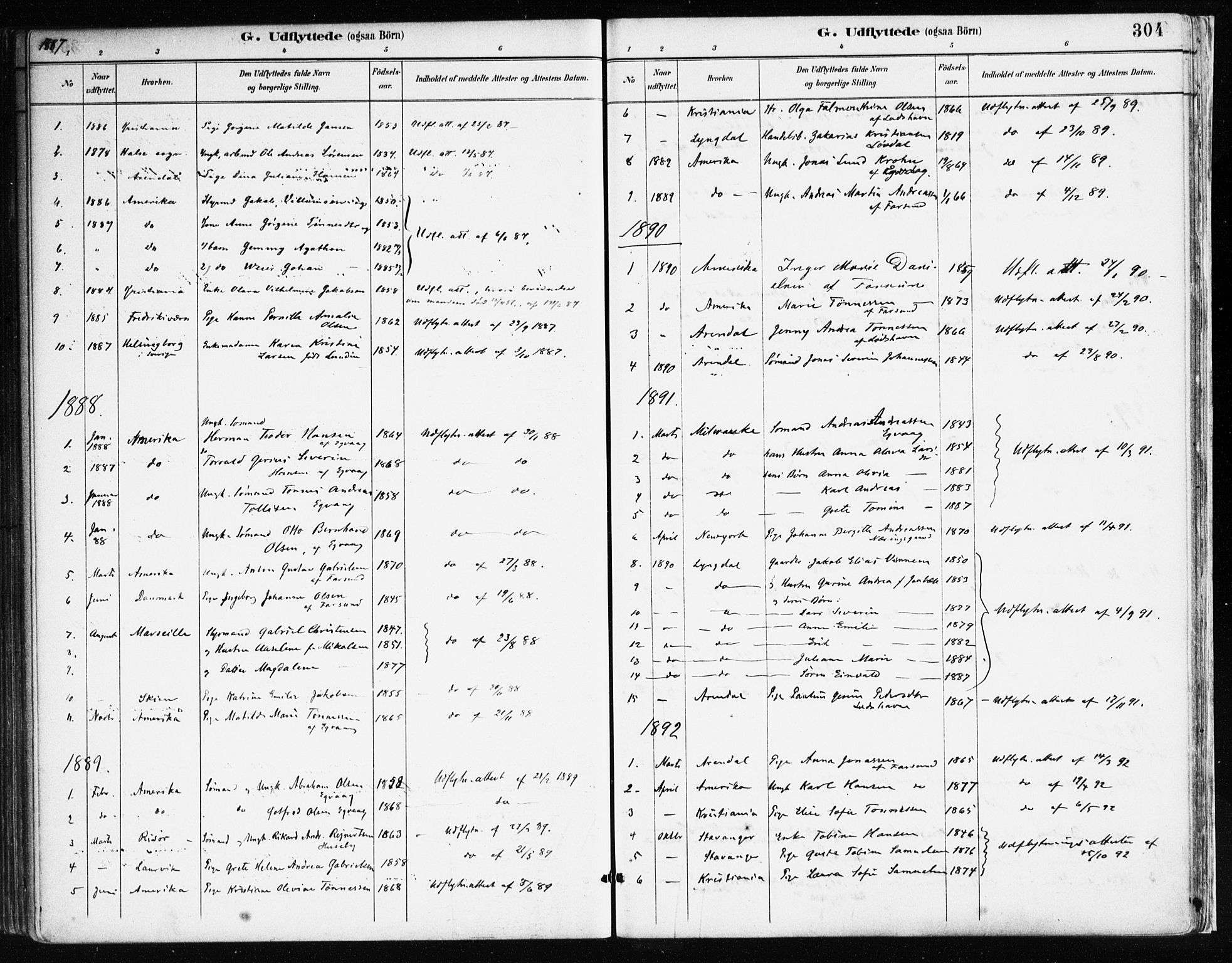 Farsund sokneprestkontor, AV/SAK-1111-0009/F/Fa/L0006: Parish register (official) no. A 6, 1887-1920, p. 304