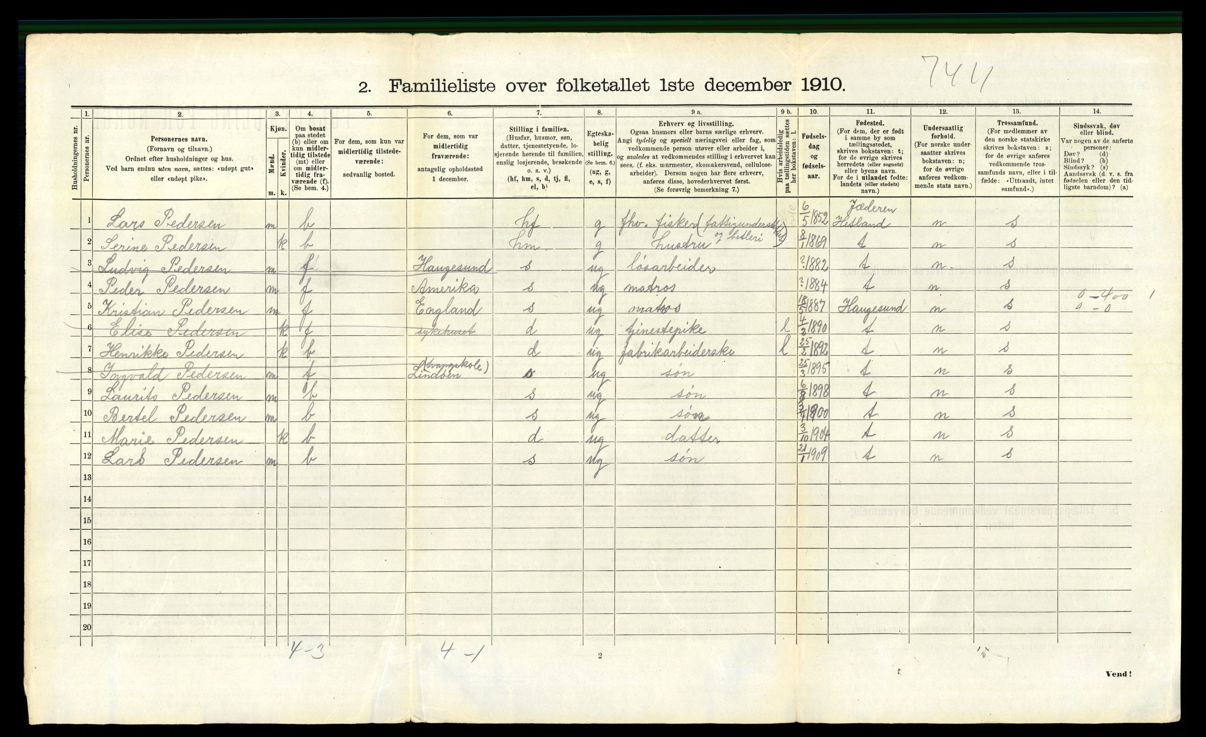 RA, 1910 census for Stavanger, 1910, p. 17119