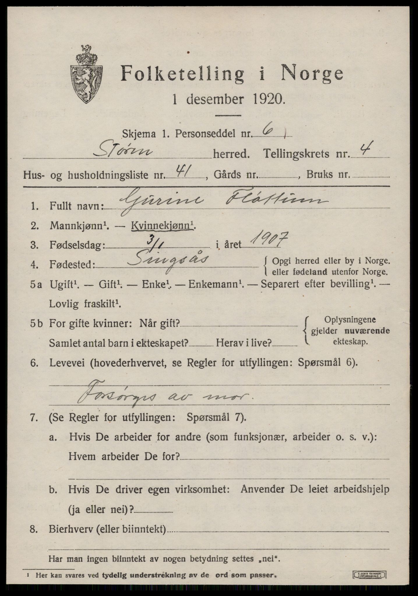 SAT, 1920 census for Støren, 1920, p. 3458