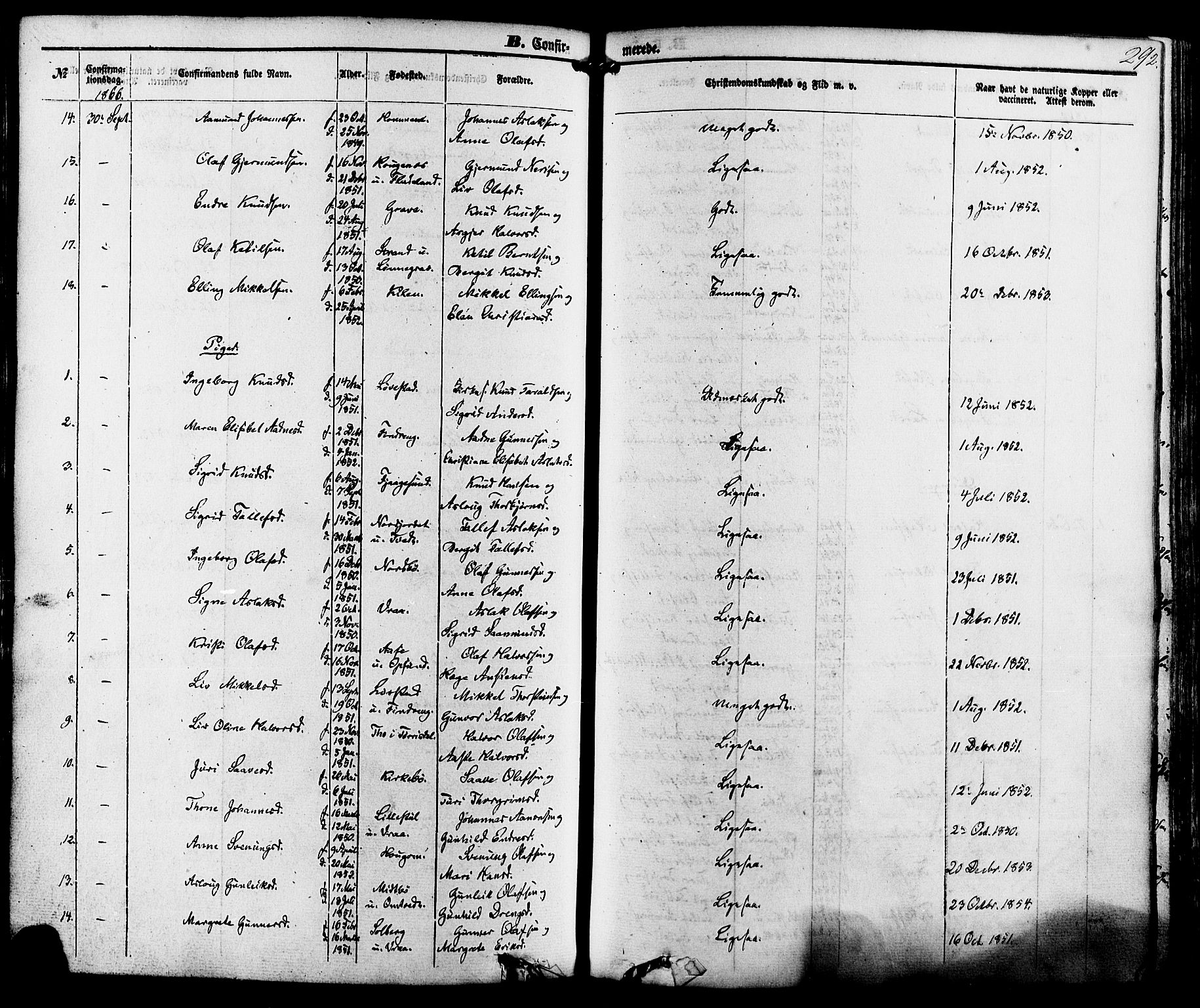 Kviteseid kirkebøker, SAKO/A-276/F/Fa/L0007: Parish register (official) no. I 7, 1859-1881, p. 292
