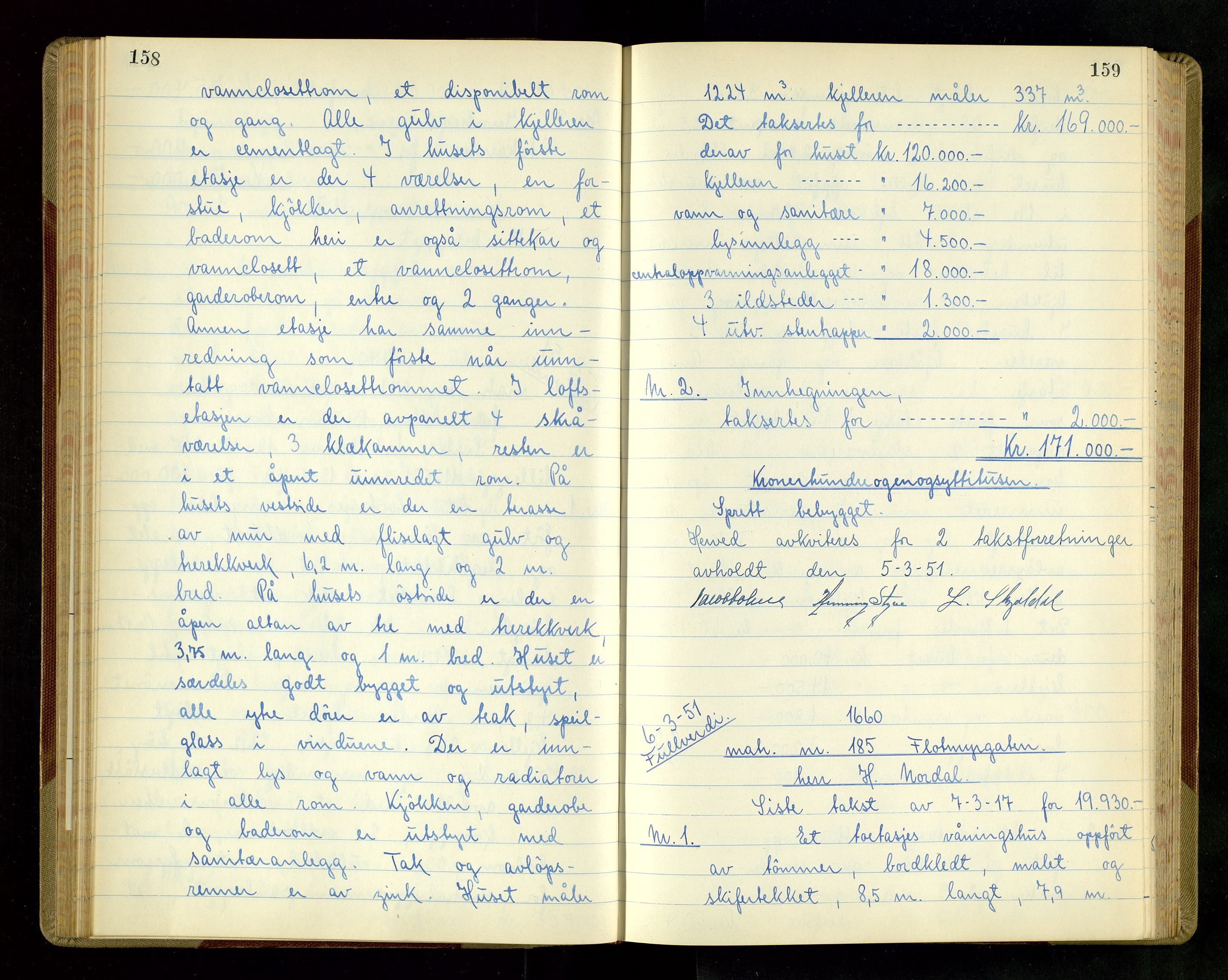 Norges Brannkasse Haugesund, SAST/A-102142/0004/O/L0006: Branntakstprotokoll, 1950-1952, p. 158-159