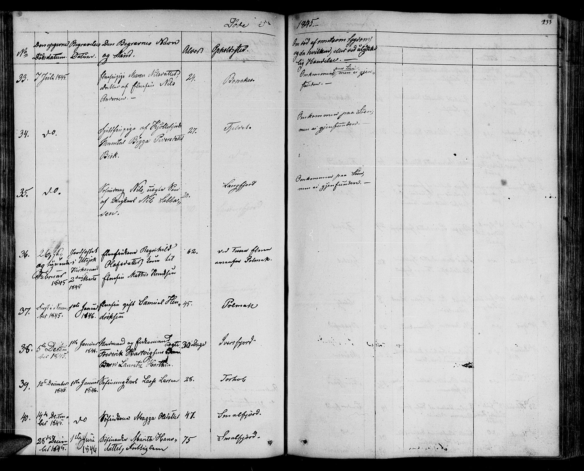 Lebesby sokneprestkontor, SATØ/S-1353/H/Ha/L0003kirke: Parish register (official) no. 3, 1833-1852, p. 233