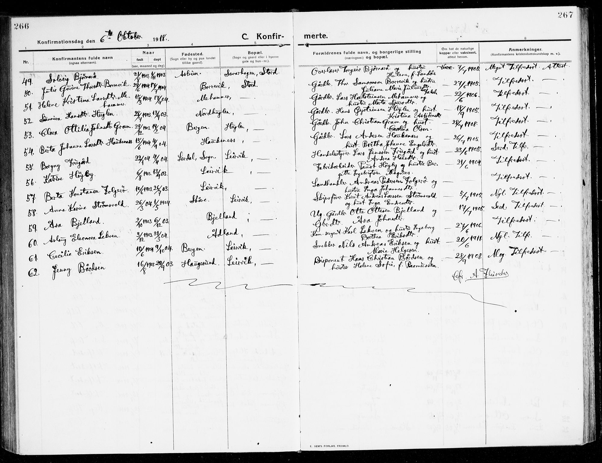 Stord sokneprestembete, AV/SAB-A-78201/H/Haa: Parish register (official) no. B 3, 1913-1925, p. 266-267