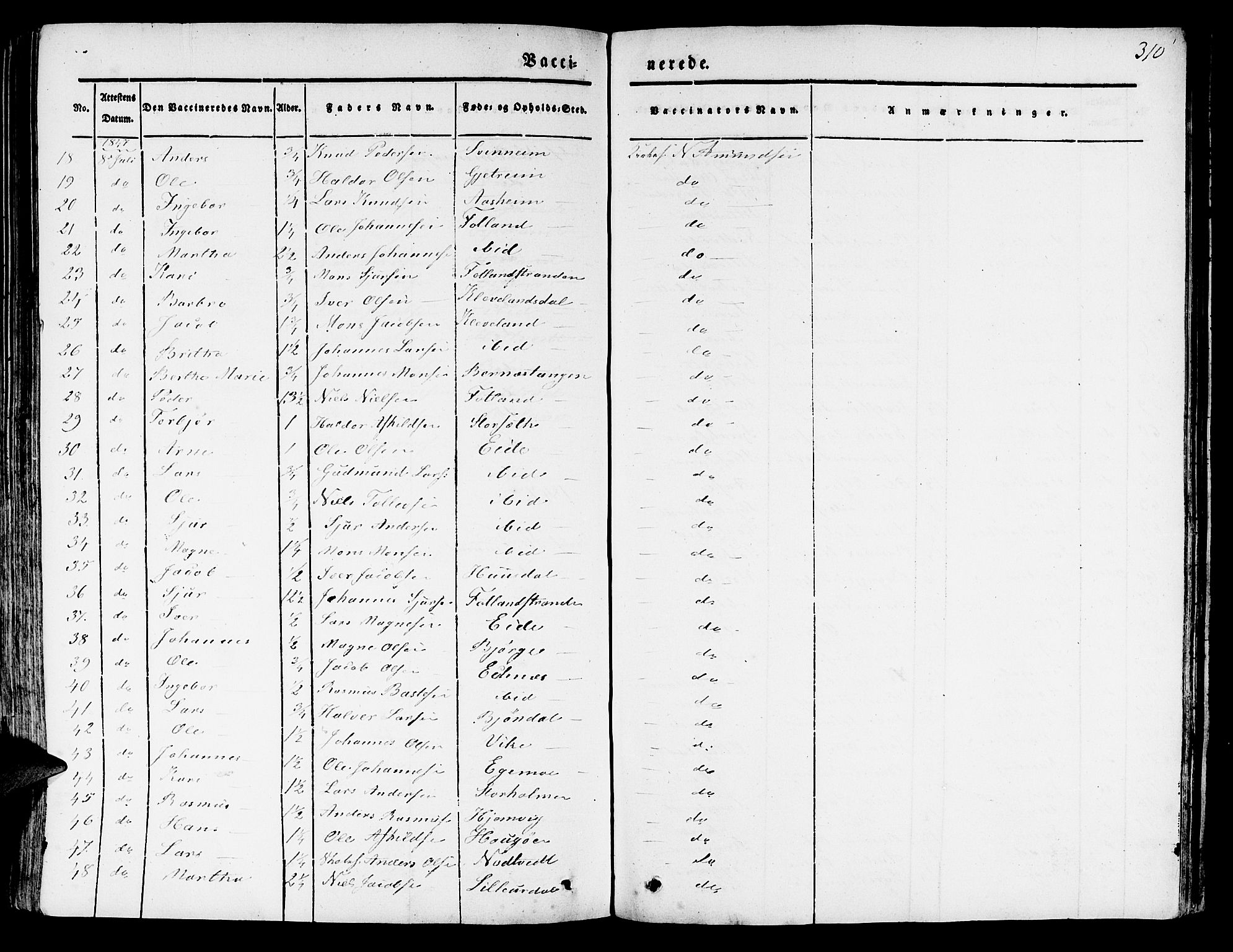 Hosanger sokneprestembete, SAB/A-75801/H/Haa: Parish register (official) no. A 7, 1835-1848, p. 310