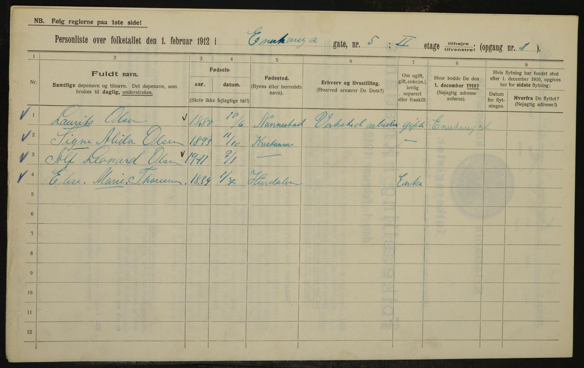 OBA, Municipal Census 1912 for Kristiania, 1912, p. 21478