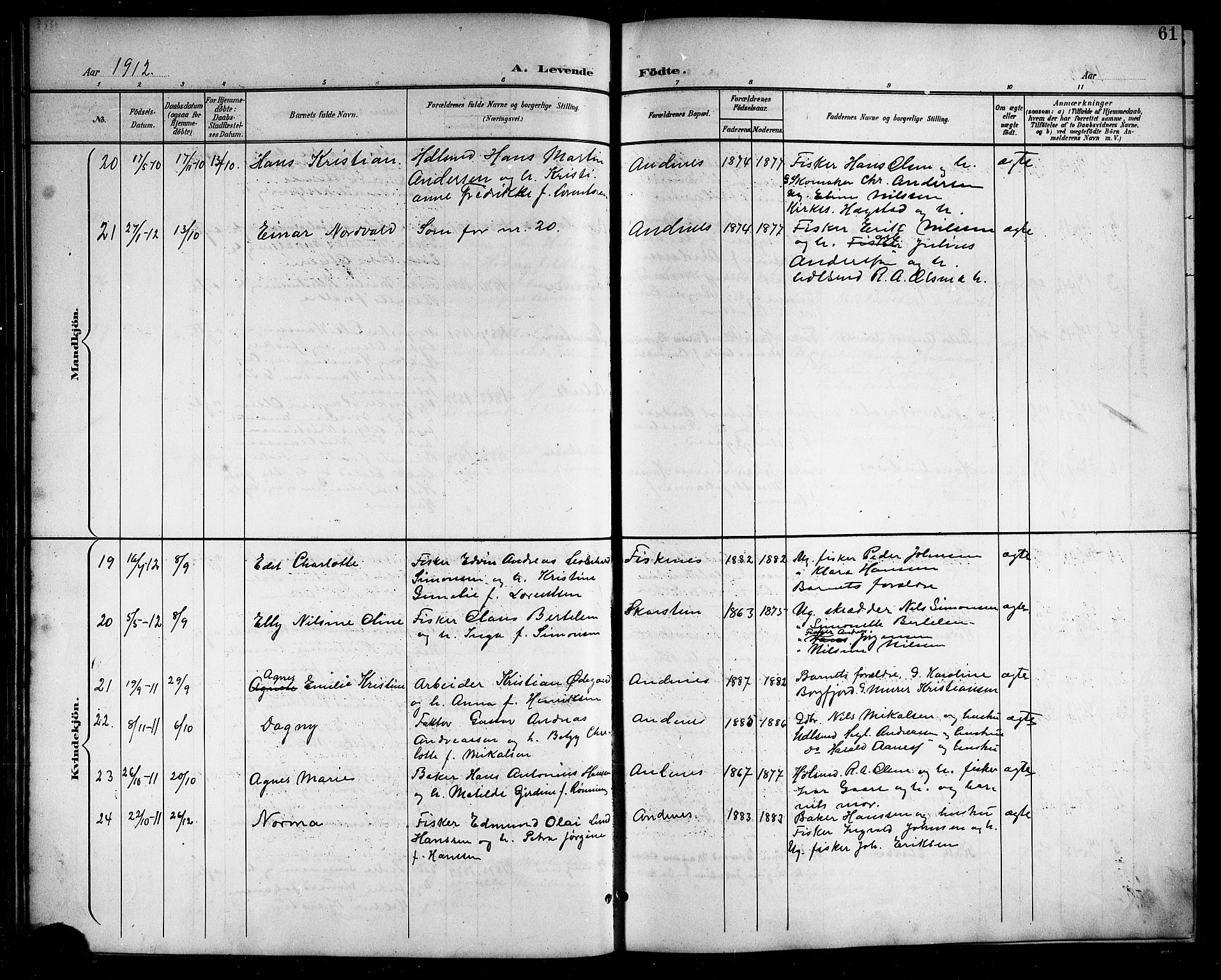 Ministerialprotokoller, klokkerbøker og fødselsregistre - Nordland, AV/SAT-A-1459/899/L1449: Parish register (copy) no. 899C04, 1900-1918, p. 61