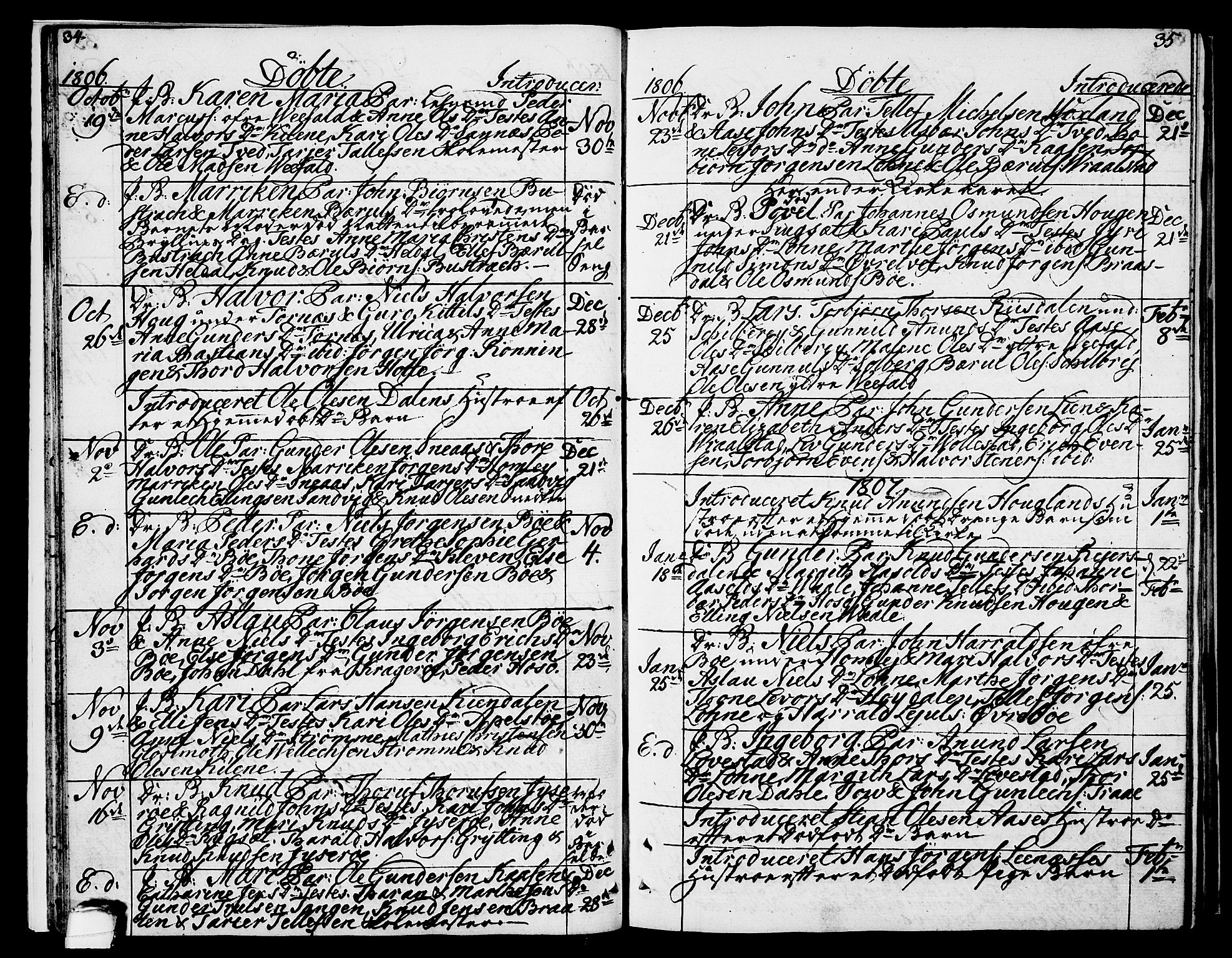 Drangedal kirkebøker, SAKO/A-258/F/Fa/L0004: Parish register (official) no. 4, 1802-1814, p. 34-35