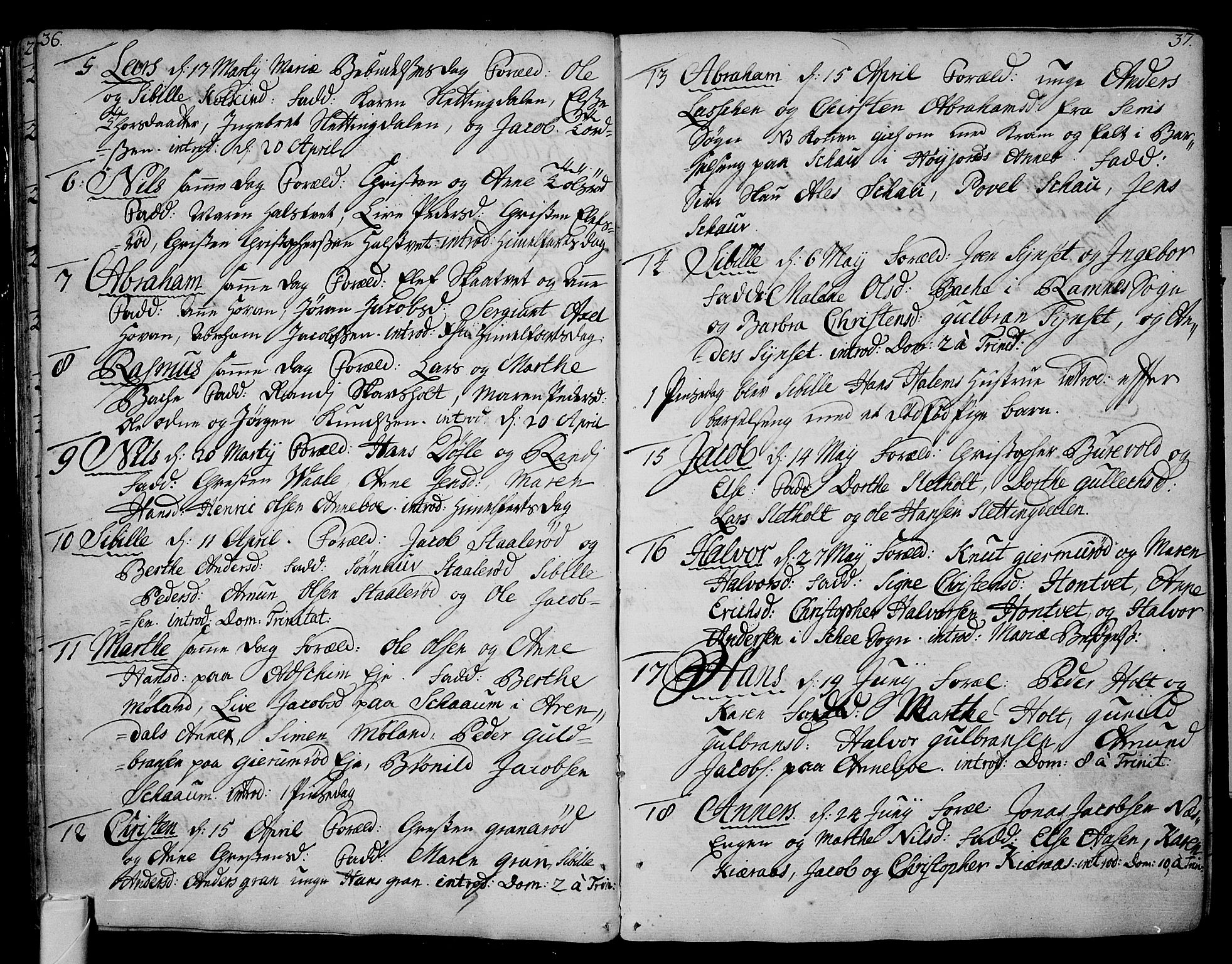 Andebu kirkebøker, SAKO/A-336/F/Fa/L0002: Parish register (official) no. 2, 1733-1802, p. 36-37