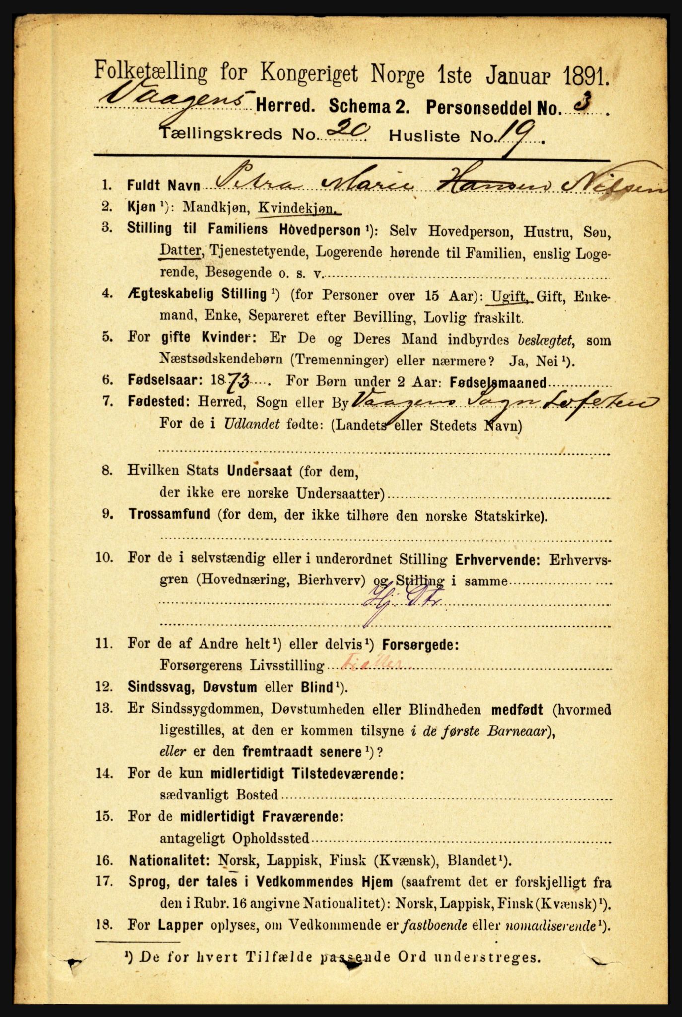 RA, 1891 census for 1865 Vågan, 1891, p. 5960