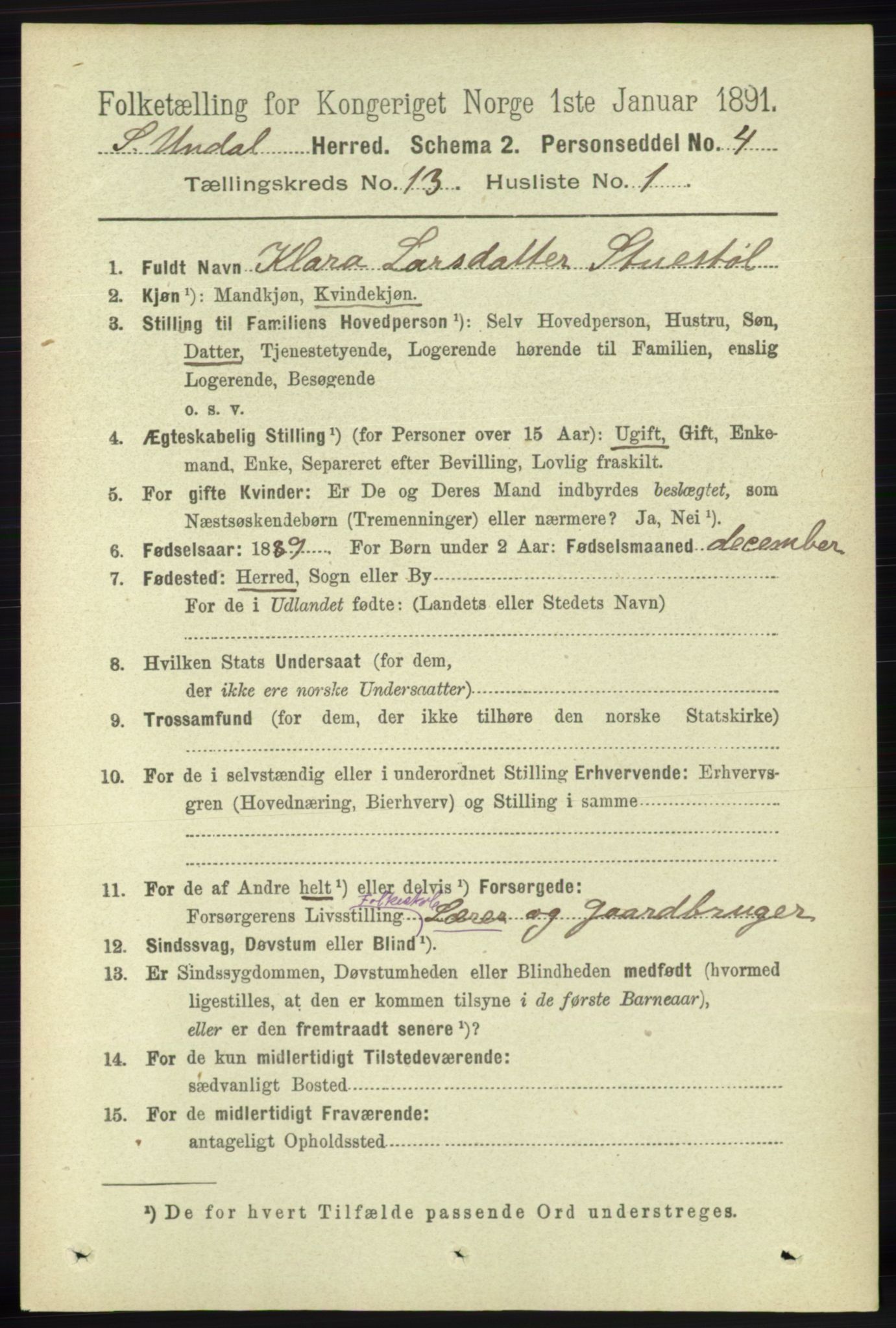 RA, 1891 census for 1029 Sør-Audnedal, 1891, p. 5794