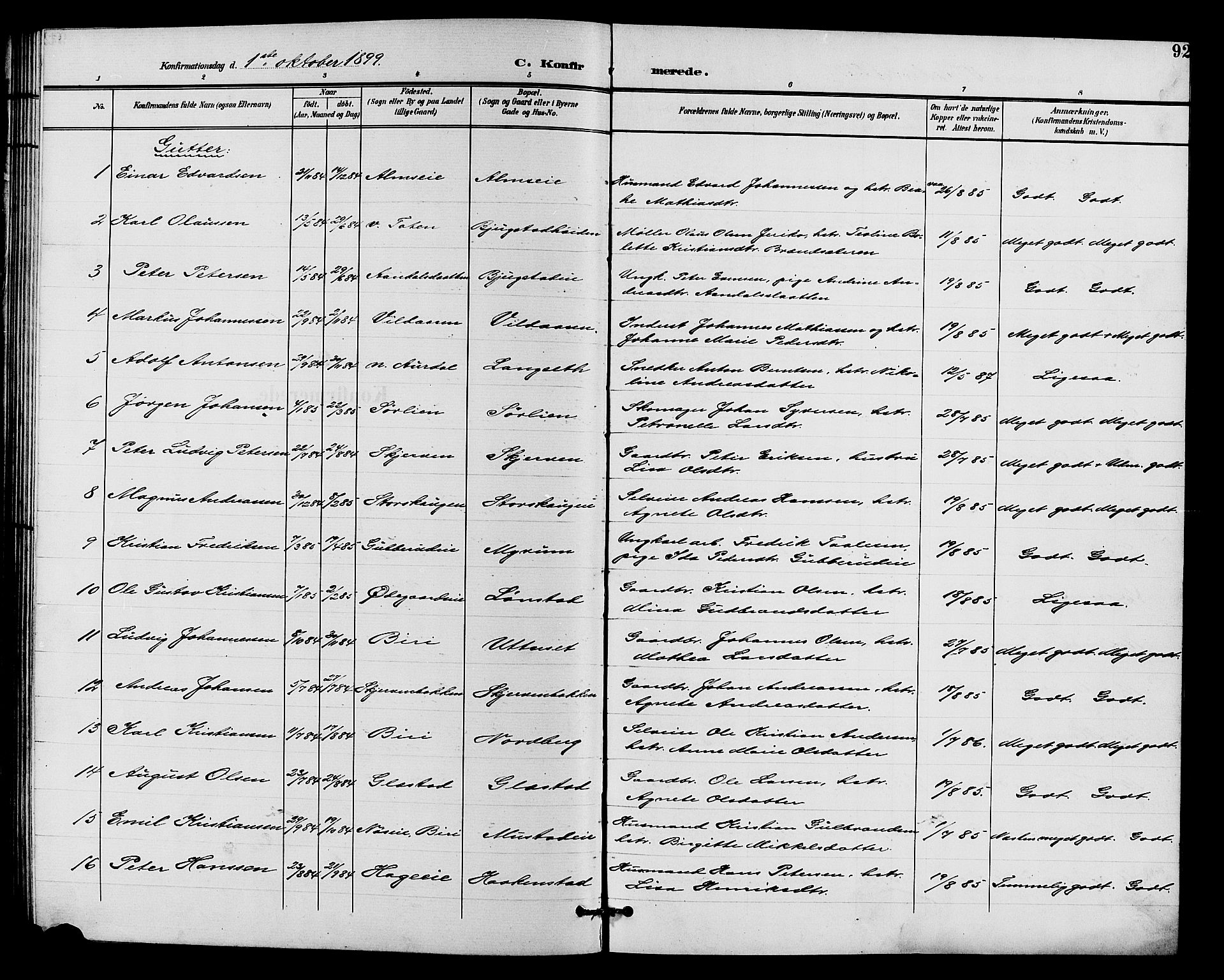 Vardal prestekontor, SAH/PREST-100/H/Ha/Hab/L0011: Parish register (copy) no. 11, 1899-1913, p. 92