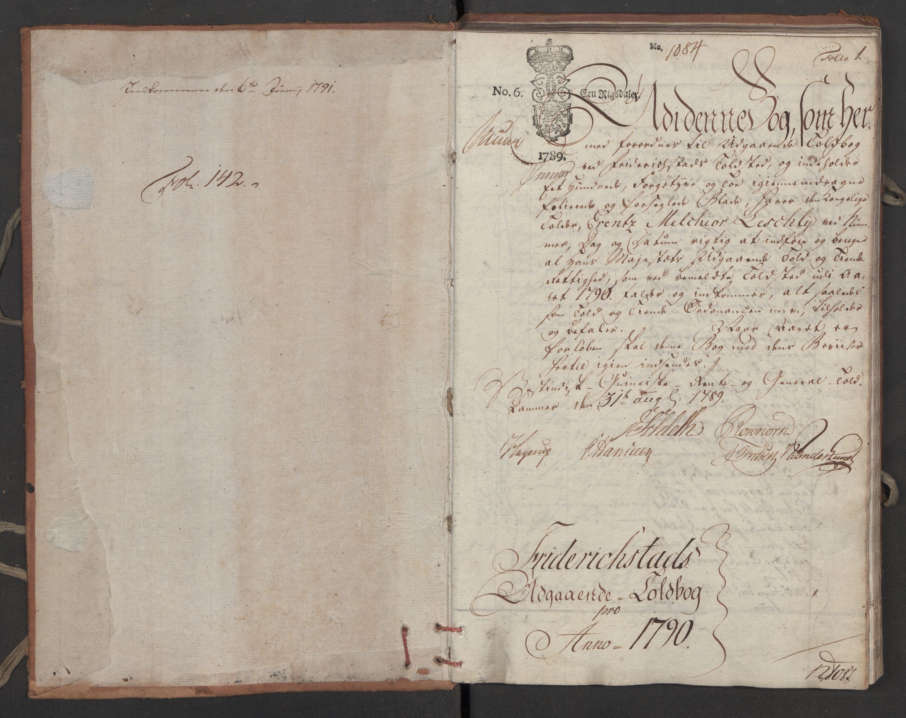 Generaltollkammeret, tollregnskaper, RA/EA-5490/R02/L0104/0001: Tollregnskaper Fredrikstad / Utgående hovedtollbok, 1790