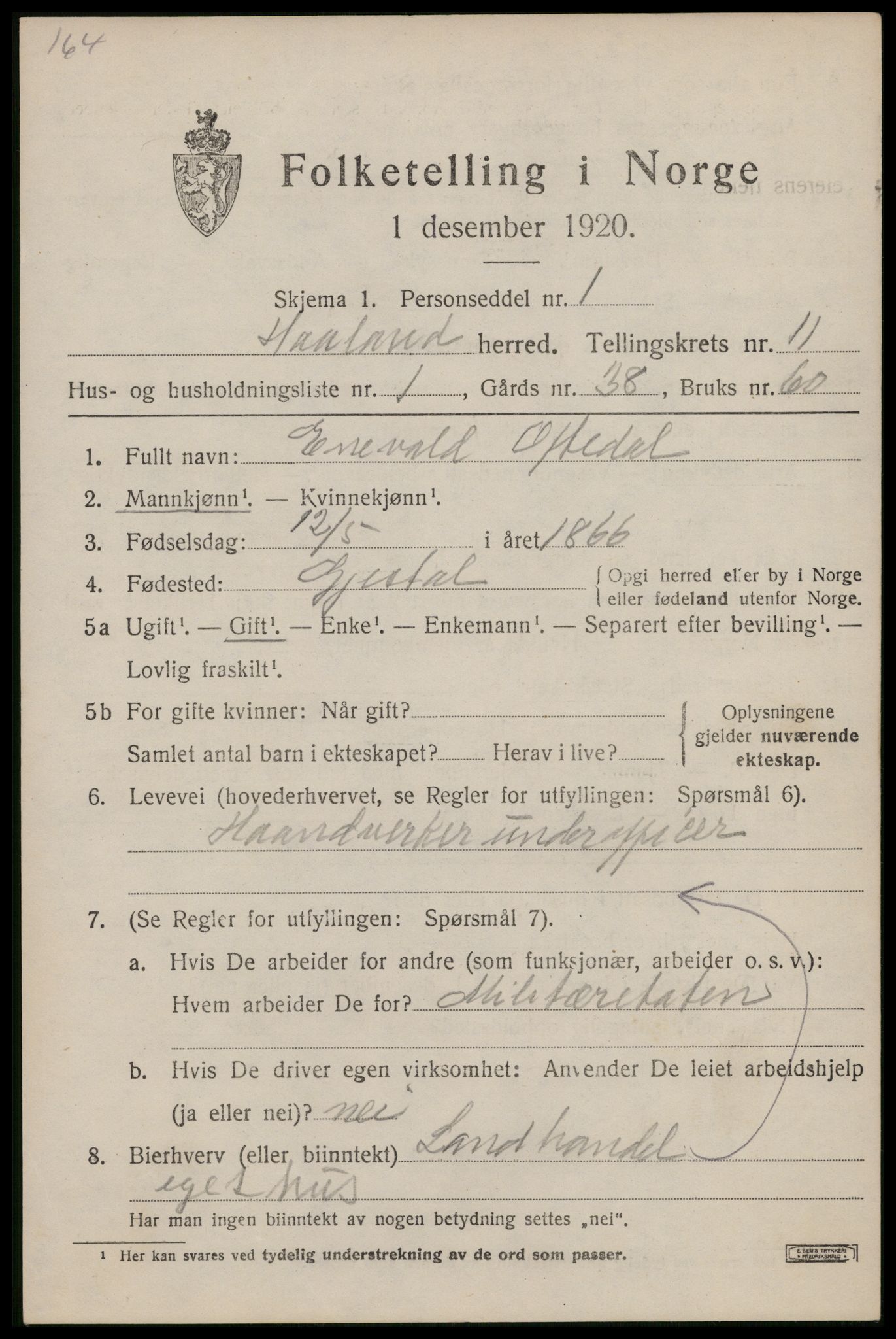 SAST, 1920 census for Håland, 1920, p. 8109