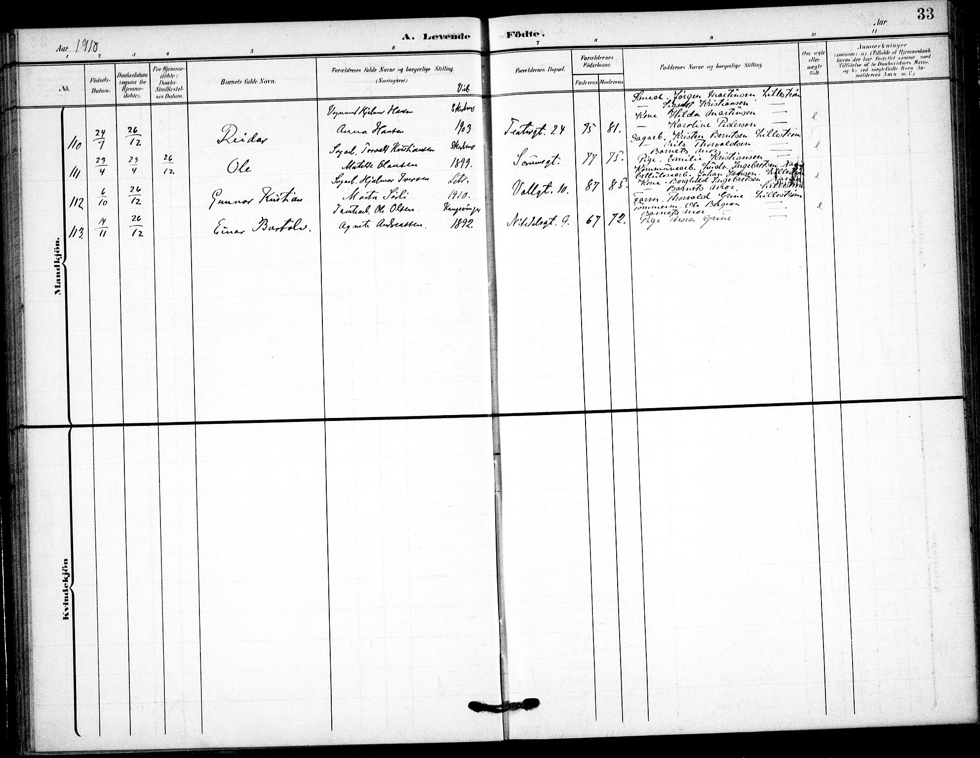 Skedsmo prestekontor Kirkebøker, SAO/A-10033a/F/Fc/L0001: Parish register (official) no. III 1, 1908-1916, p. 33
