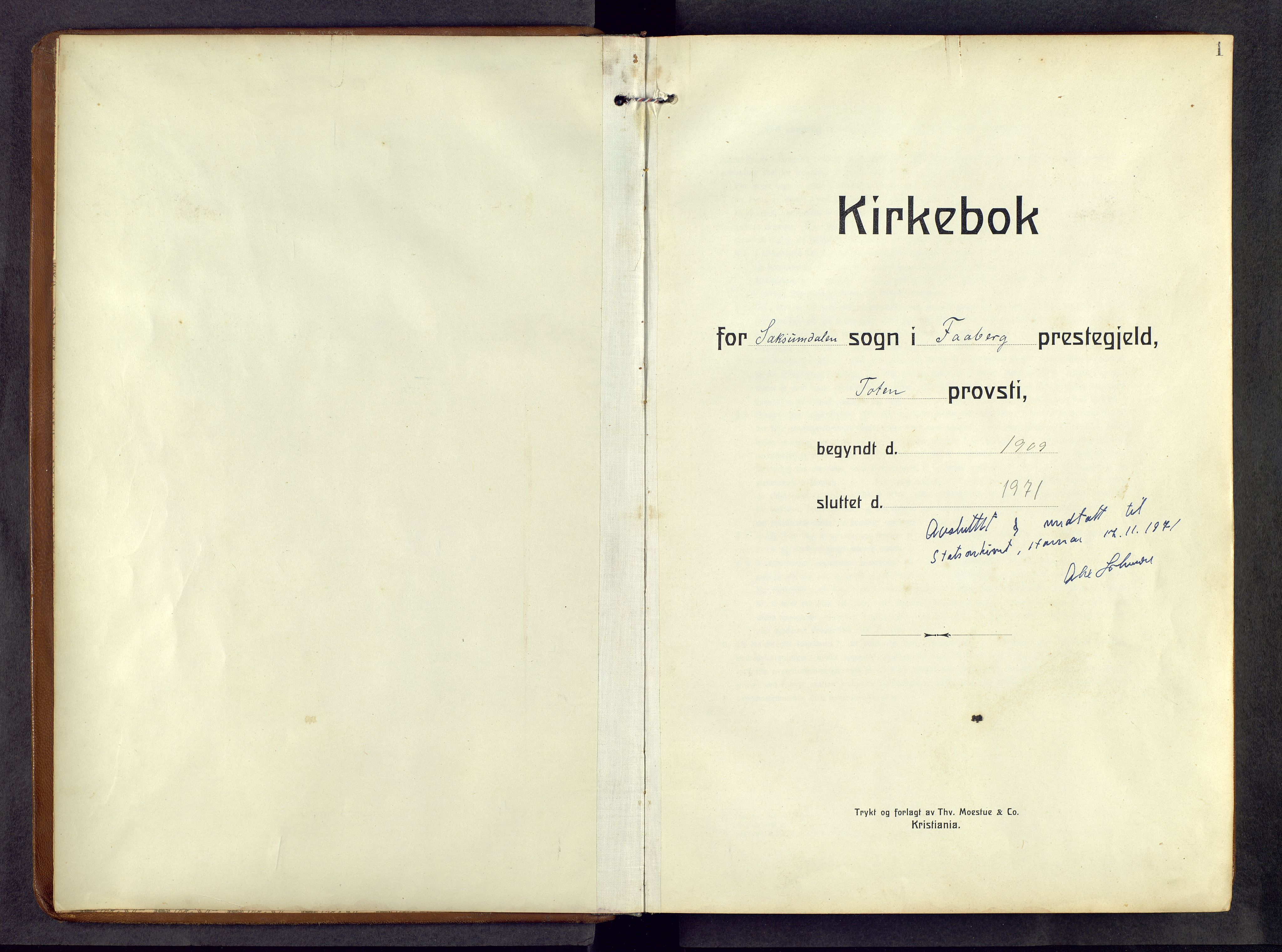 Fåberg prestekontor, AV/SAH-PREST-086/H/Ha/Hab/L0013: Parish register (copy) no. 13, 1909-1971, p. 1
