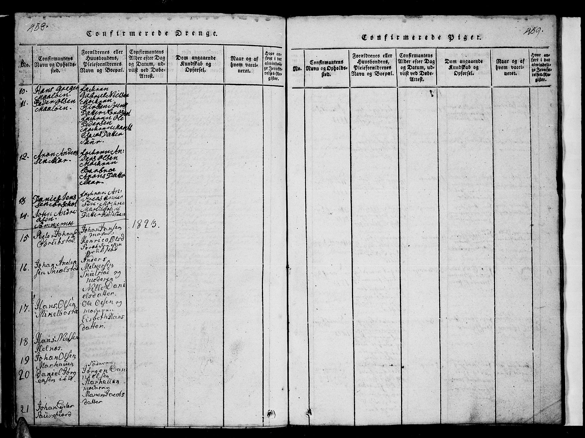 Ministerialprotokoller, klokkerbøker og fødselsregistre - Nordland, AV/SAT-A-1459/857/L0826: Parish register (copy) no. 857C01, 1821-1852, p. 458-459