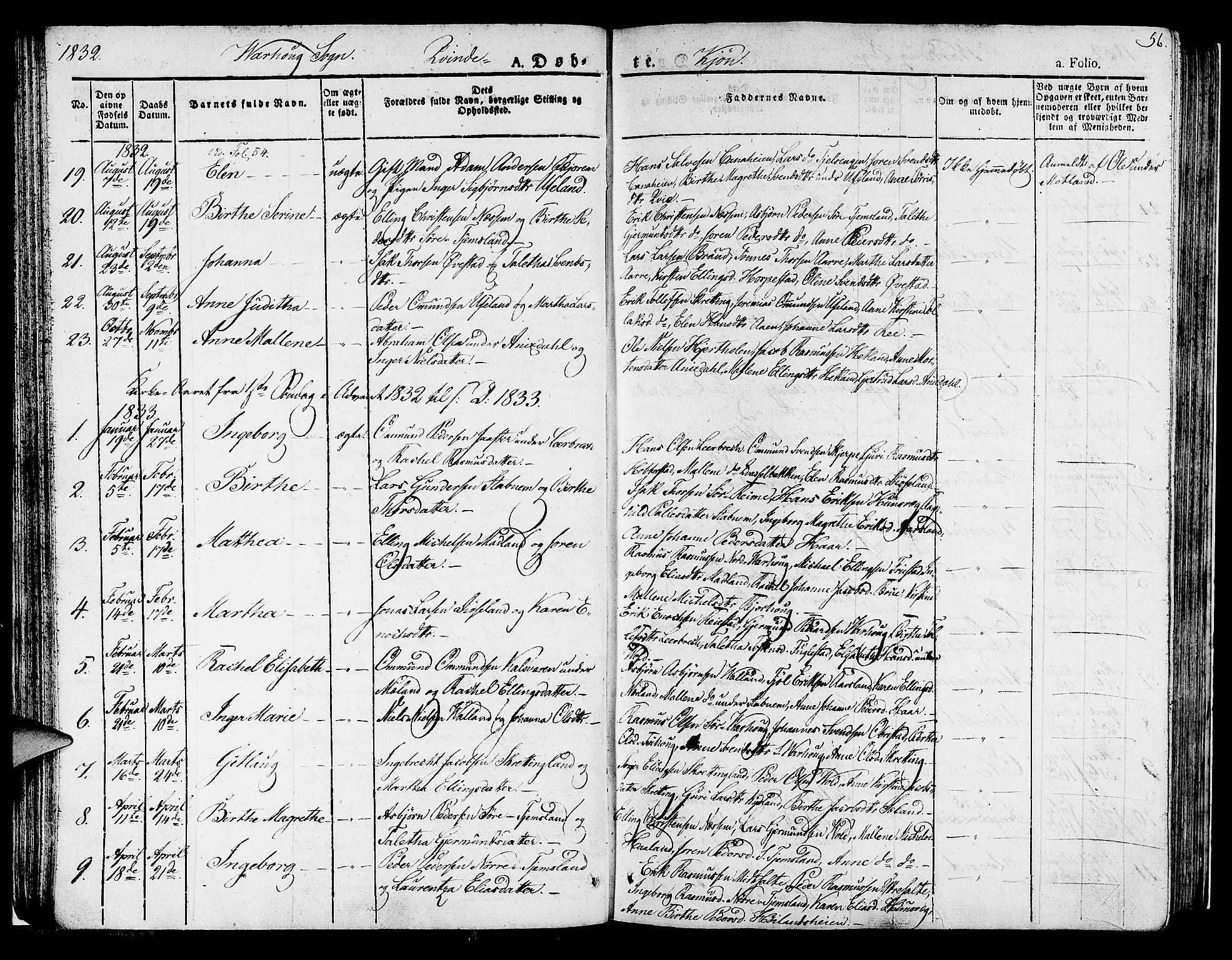 Hå sokneprestkontor, AV/SAST-A-101801/001/30BA/L0004: Parish register (official) no. A 4.1 /2, 1826-1841, p. 56