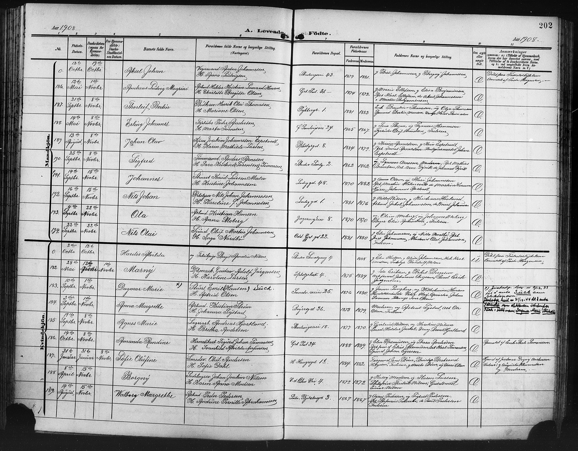 Sandviken Sokneprestembete, SAB/A-77601/H/Hb/L0004: Parish register (copy) no. B 1, 1901-1914, p. 202