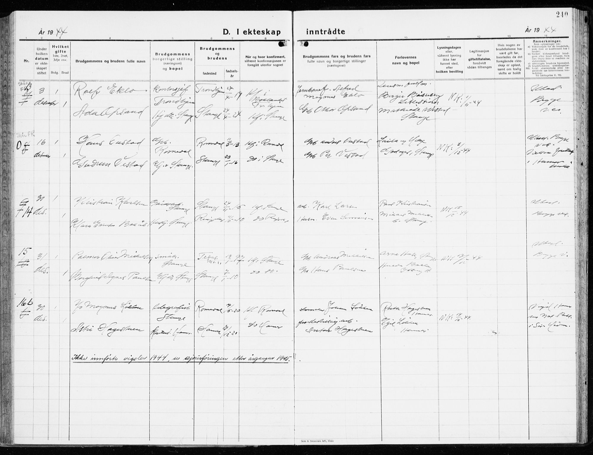 Stange prestekontor, SAH/PREST-002/K/L0027: Parish register (official) no. 27, 1937-1947, p. 240