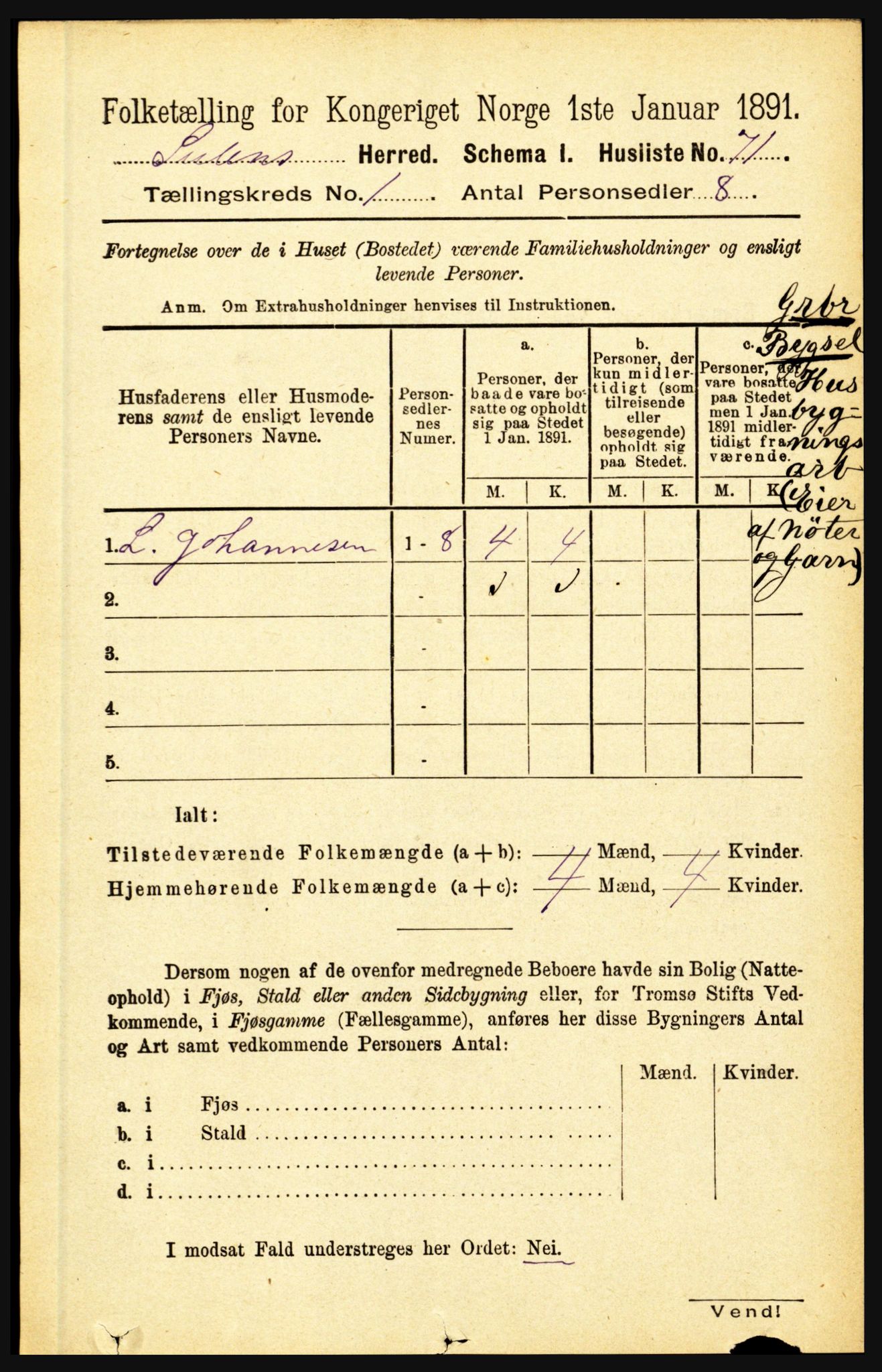 RA, 1891 census for 1412 Solund, 1891, p. 91