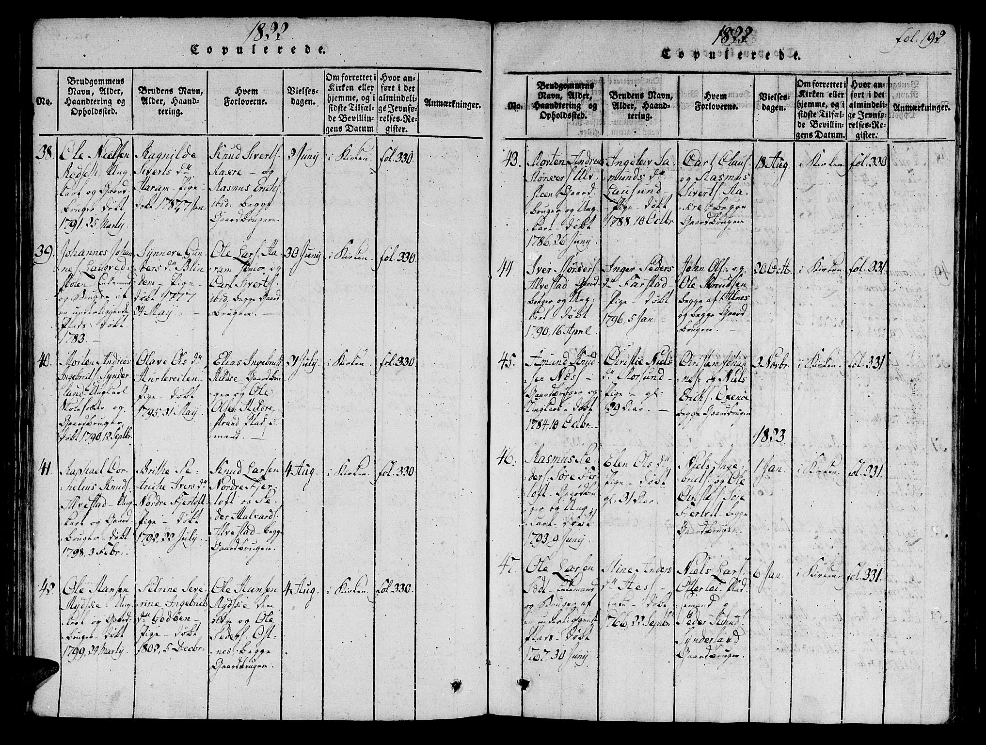 Ministerialprotokoller, klokkerbøker og fødselsregistre - Møre og Romsdal, SAT/A-1454/536/L0495: Parish register (official) no. 536A04, 1818-1847, p. 192