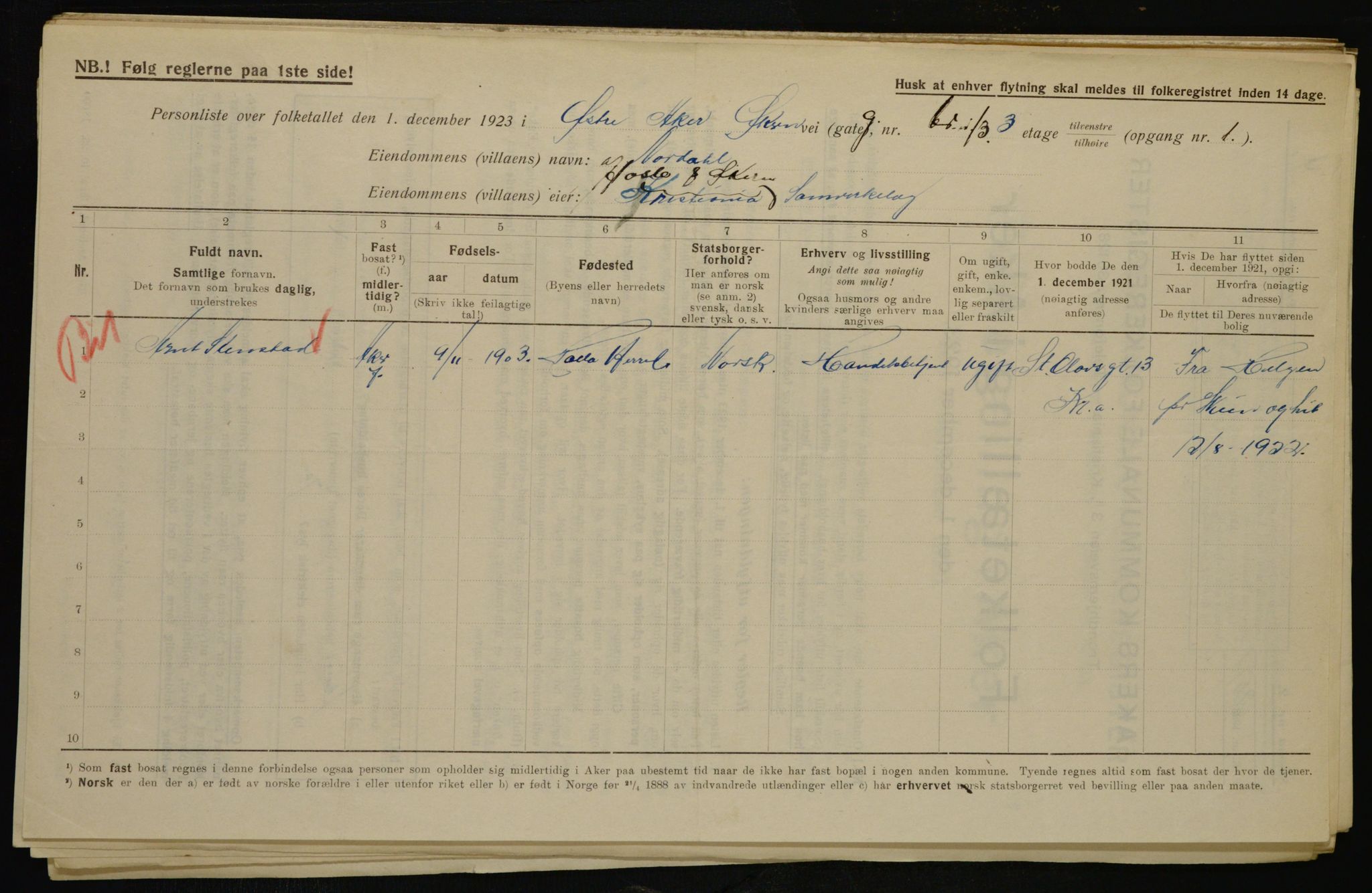 , Municipal Census 1923 for Aker, 1923, p. 35621