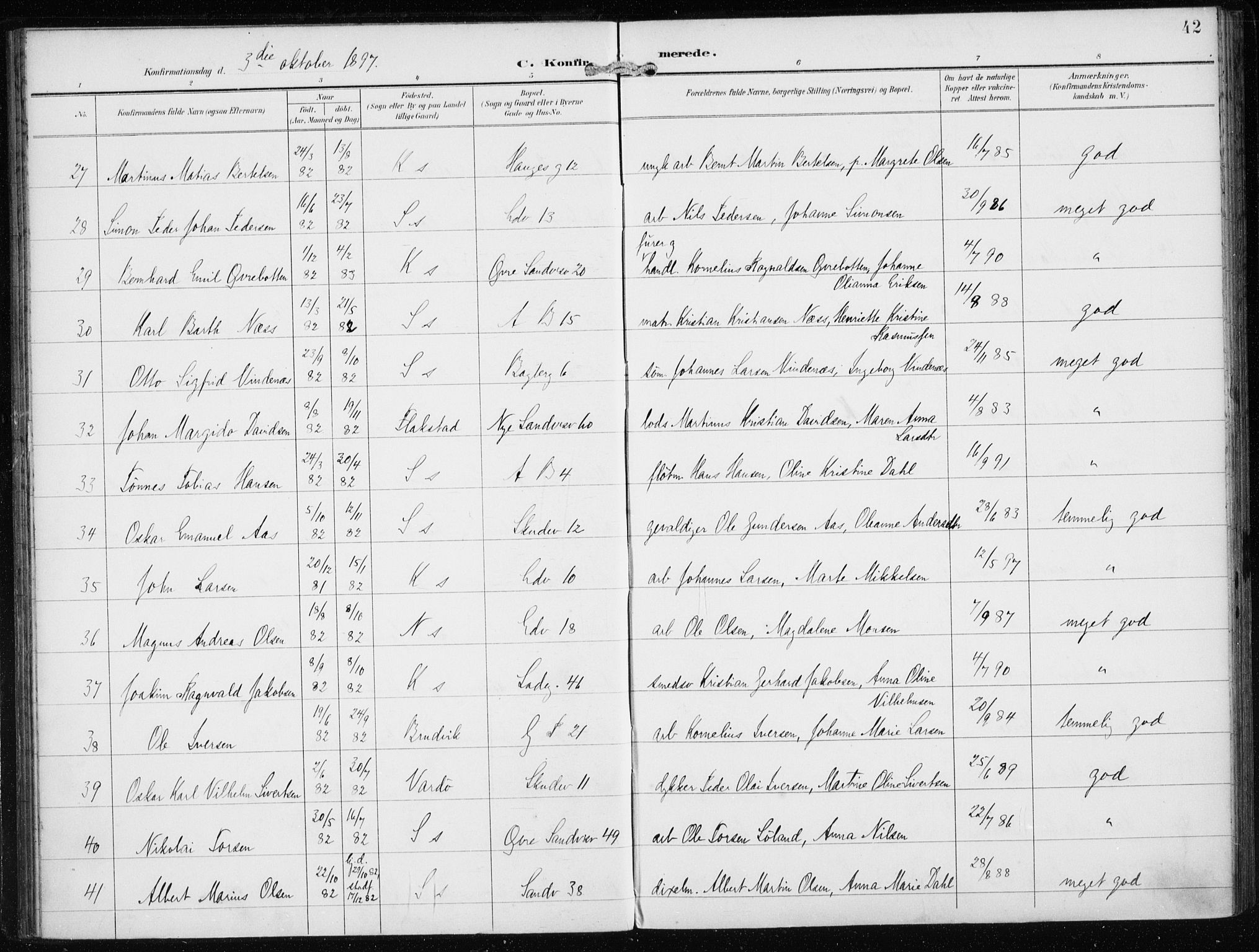 Sandviken Sokneprestembete, AV/SAB-A-77601/H/Ha/L0010: Parish register (official) no. C 1, 1895-1905, p. 42