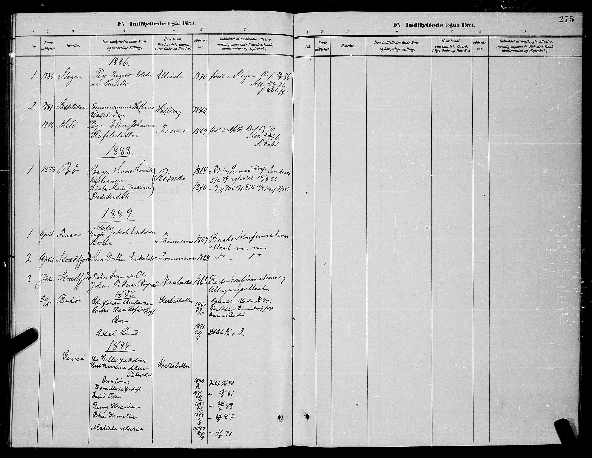 Ministerialprotokoller, klokkerbøker og fødselsregistre - Nordland, SAT/A-1459/859/L0859: Parish register (copy) no. 859C05, 1887-1898, p. 275