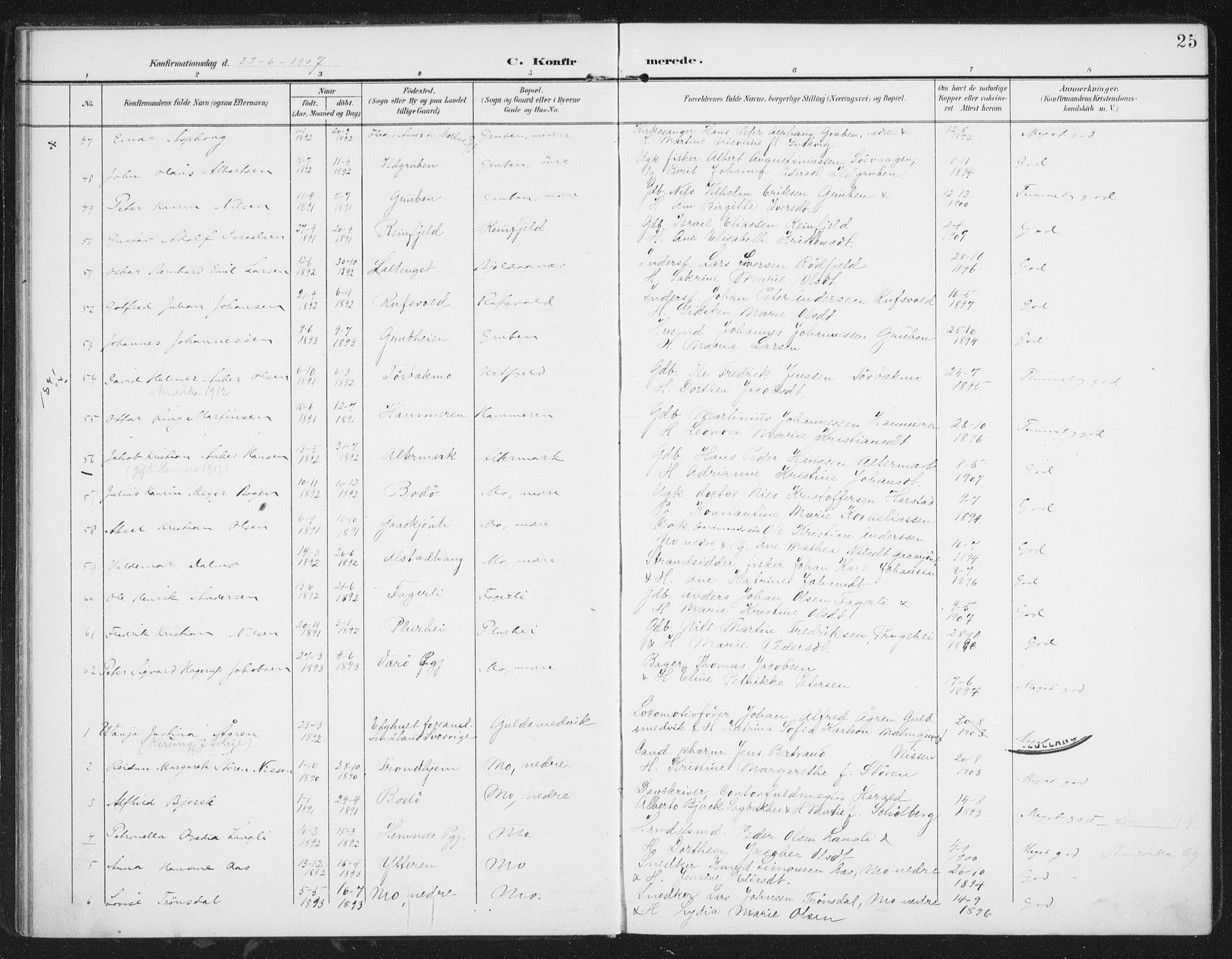 Ministerialprotokoller, klokkerbøker og fødselsregistre - Nordland, AV/SAT-A-1459/827/L0403: Parish register (official) no. 827A15, 1903-1912, p. 25